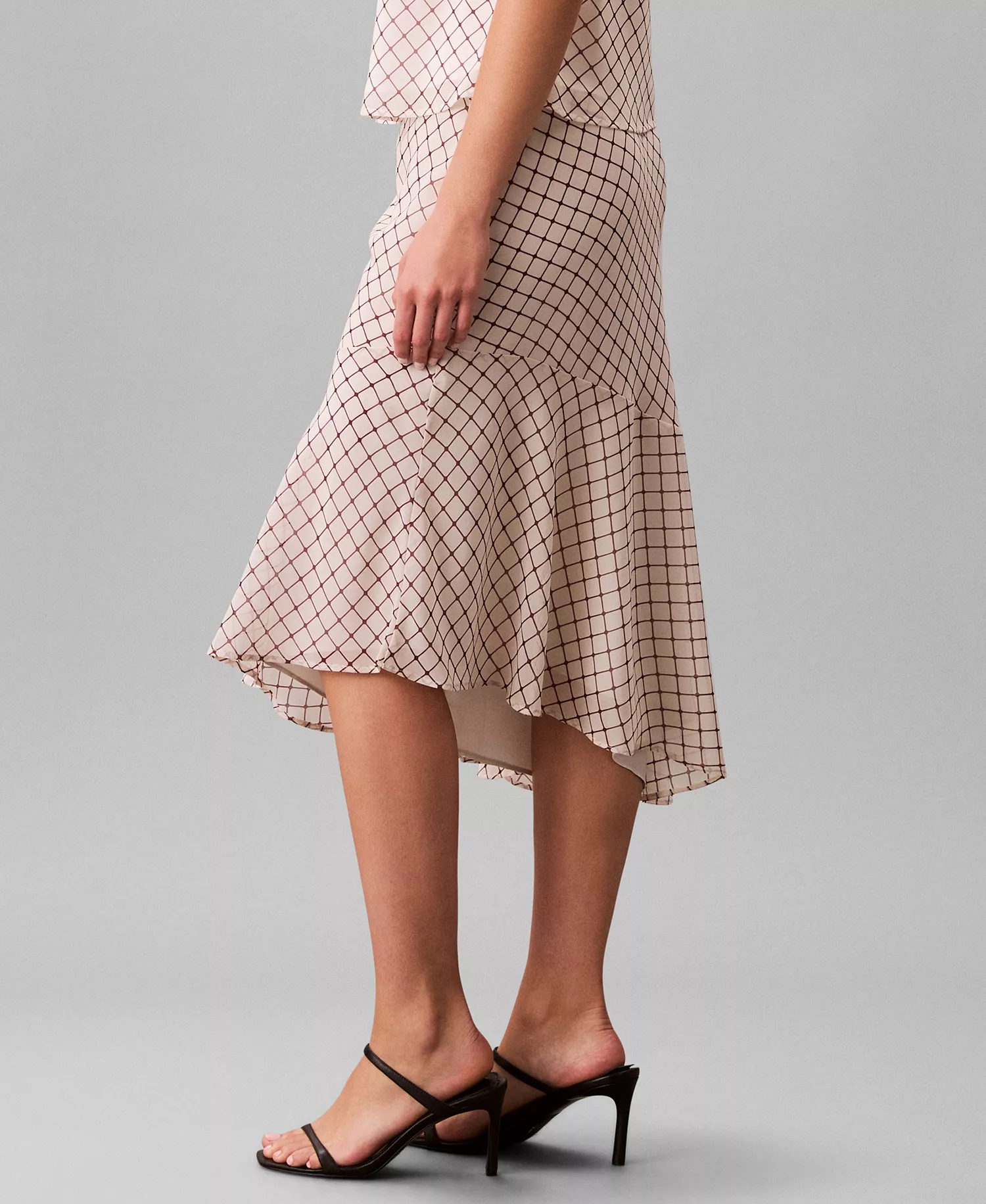 Women's Printed Chiffon Midi Skirt - Port/cream Check - L