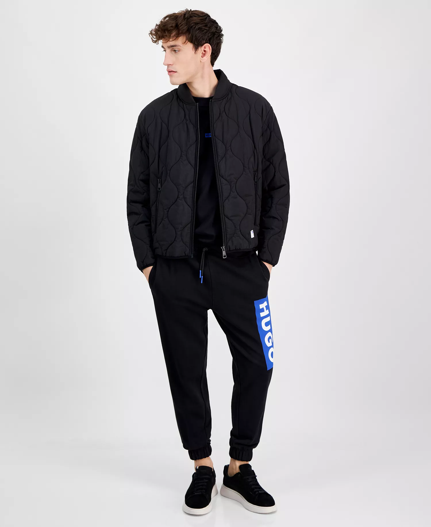 Men's Boho2421 Slim-Fit Onion-Quilted Bomber Jacket - Black - M