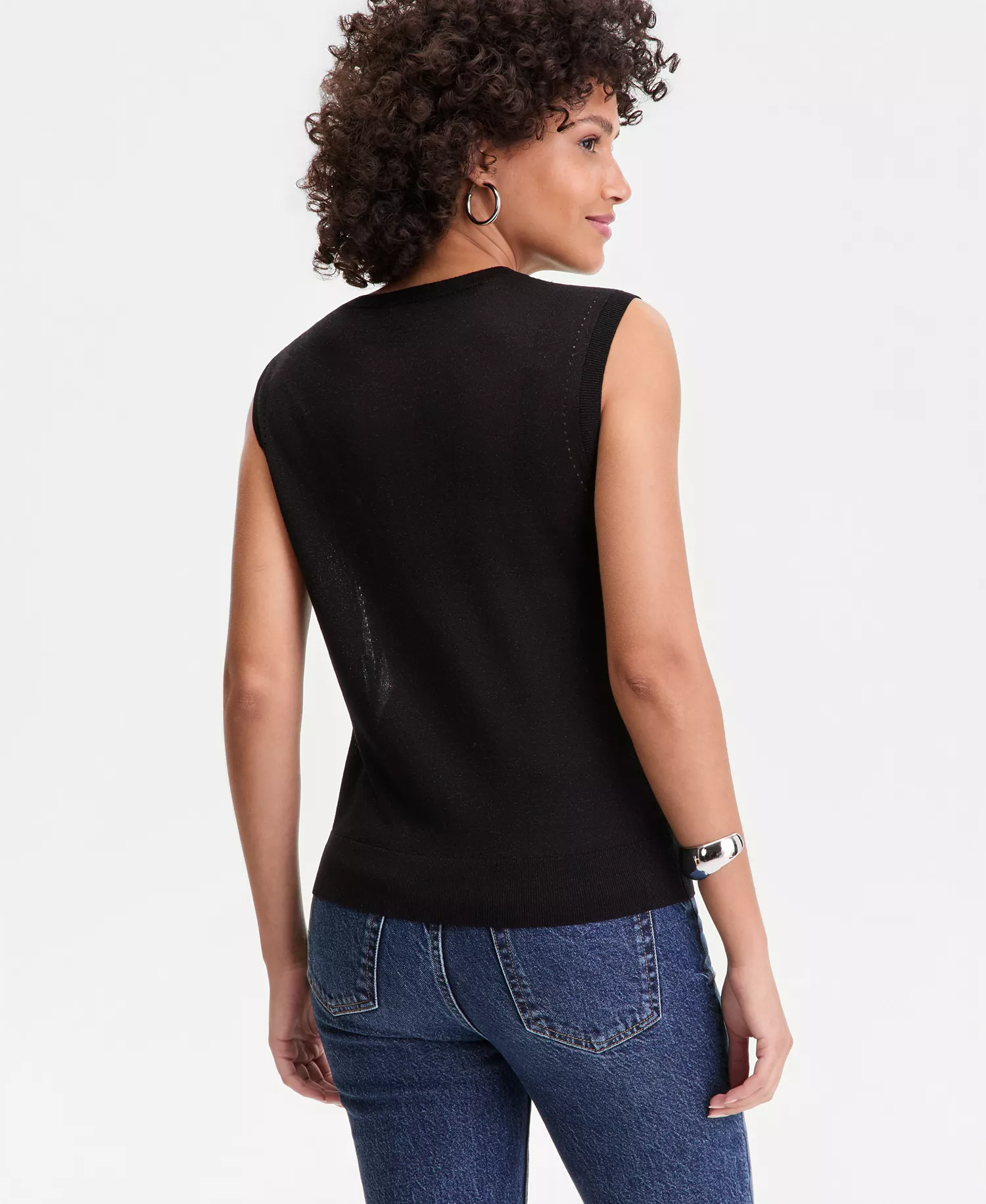 Women's Sleeveless Crewneck Sweater, Macy's Exclusive - Deep Black - L