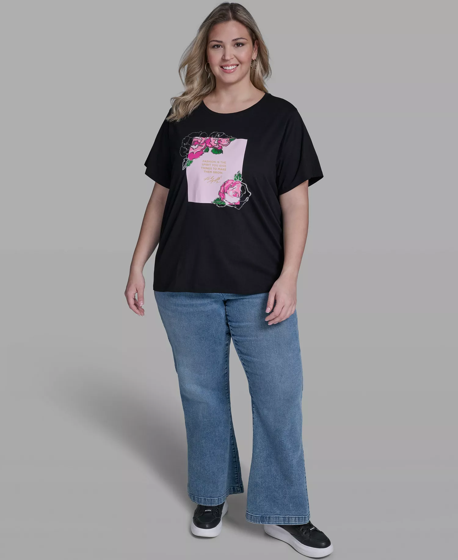 Plus Size Short-Sleeve Crew Neck Top - Black - 0X