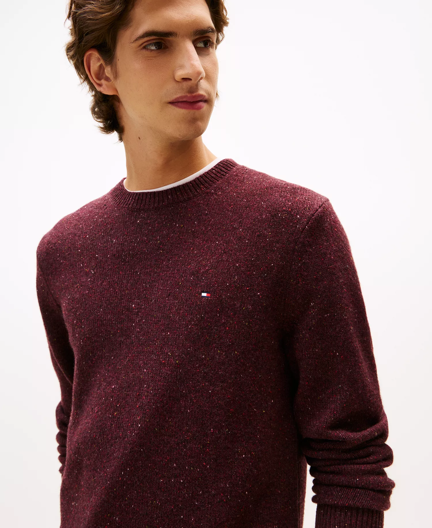 Men's Lambswool Blend Donegal Crewneck Sweater - Deep Burgundy Heather - L