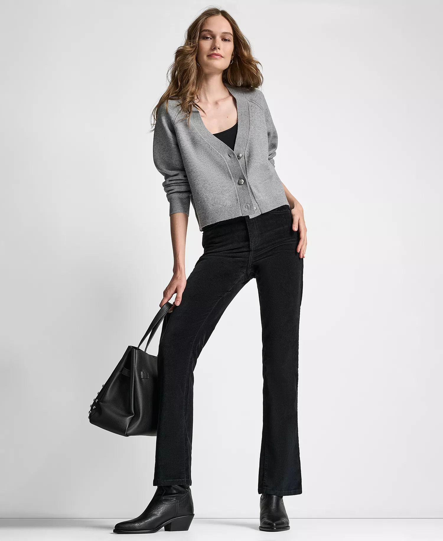 Women's Fashioned Raglan Long-Sleeve Cardigan Sweater - Storm Grey Heather - L