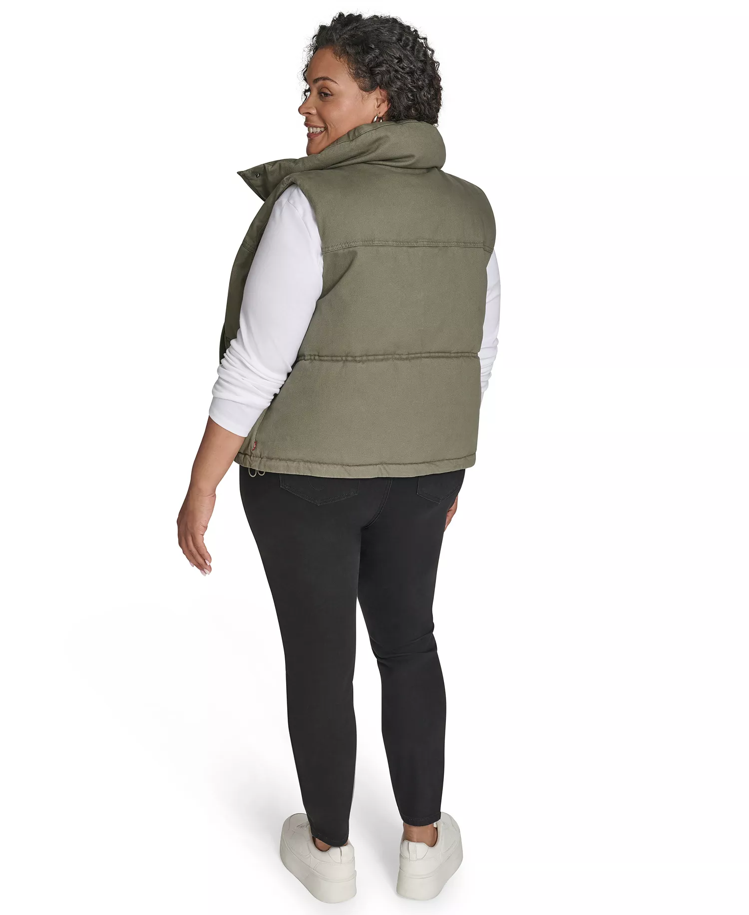 Plus Size Sleeveless Short Puffer Vest - Light Olive - 1X