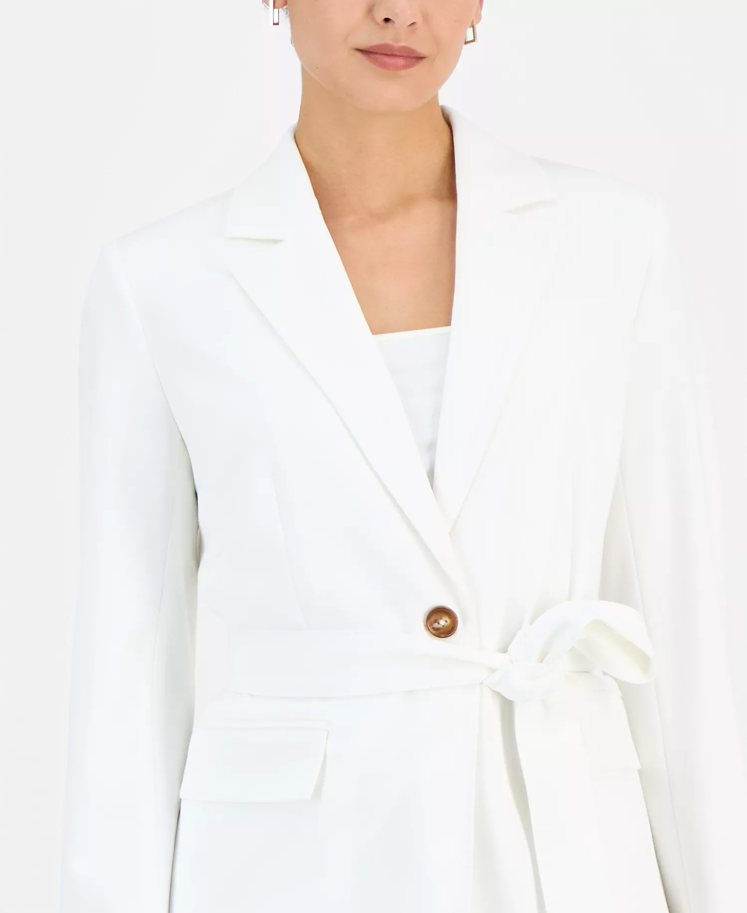 Women's One-Button Tie-Waist Blazer - White Star - 10