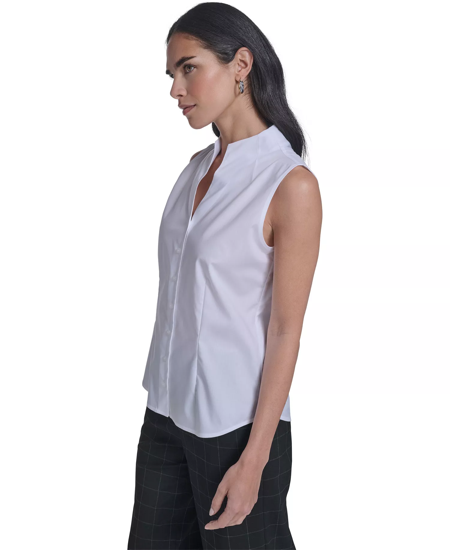 Women's Sleeveless Button-Down Top - White - L