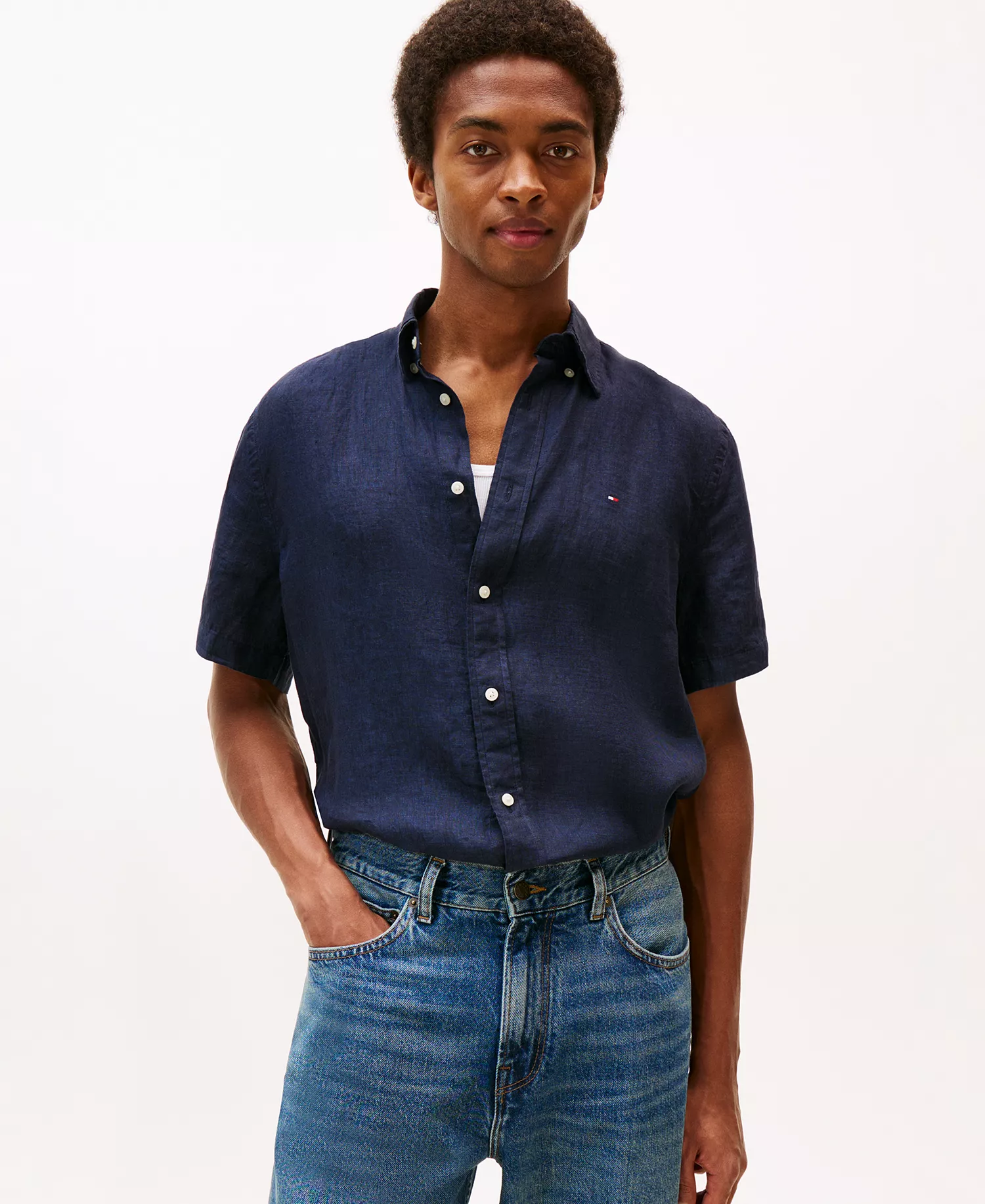 Men's Regular-Fit Linen Short-Sleeve Shirt - Desert Sky - L