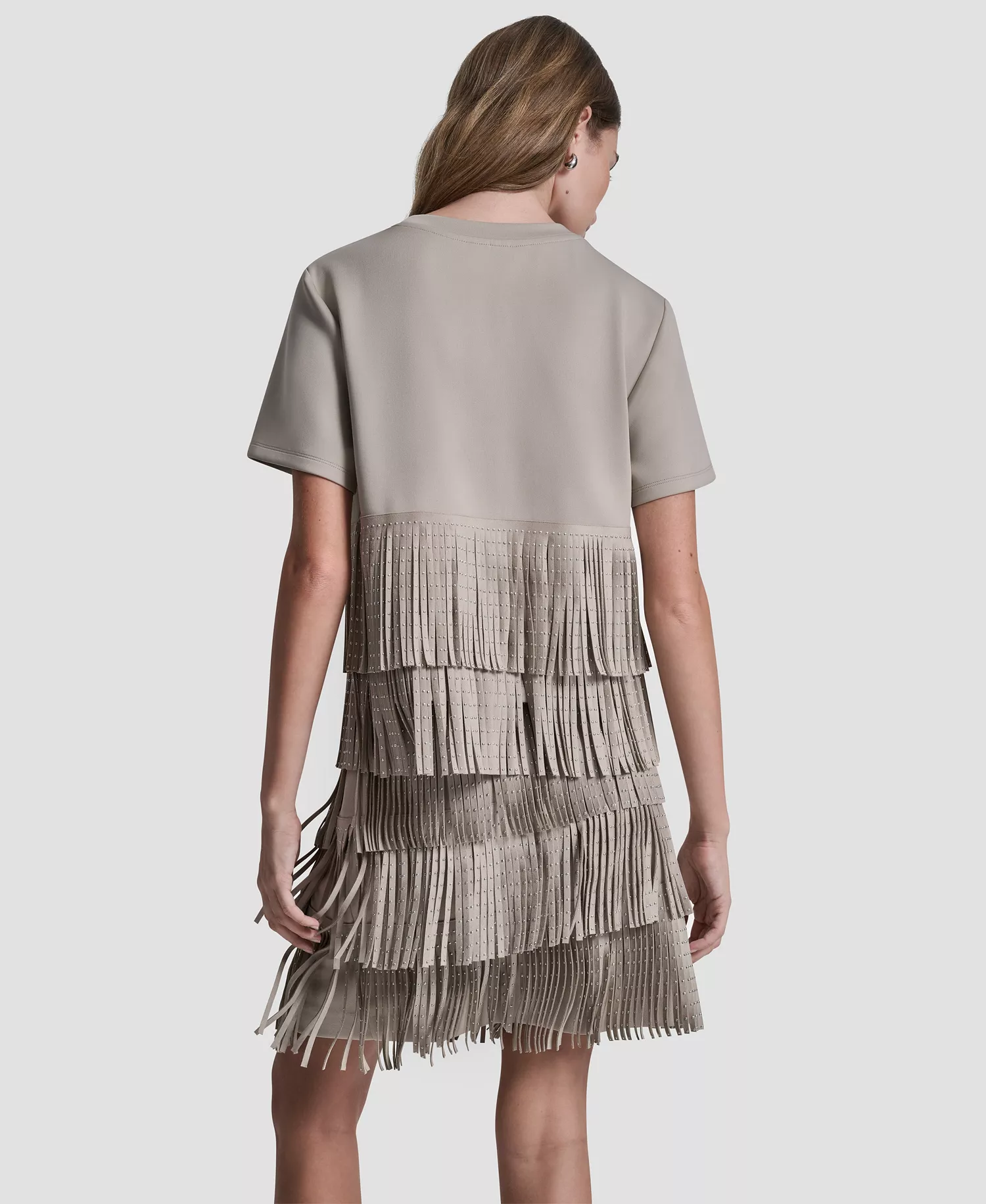 Women's Studded Fringe Short-Sleeve T-Shirt - Pebble - L