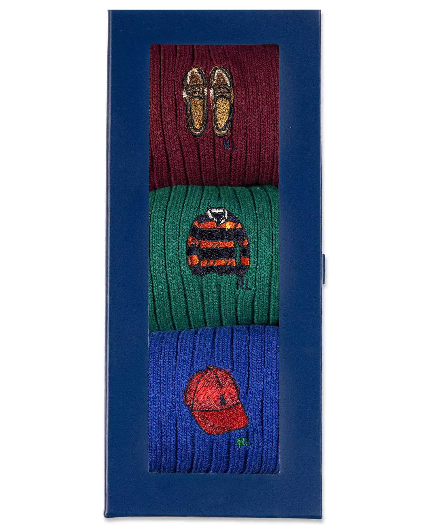 Men's 3-Pack Novely Embroidered Socks Gift Box - Wine - 7-12