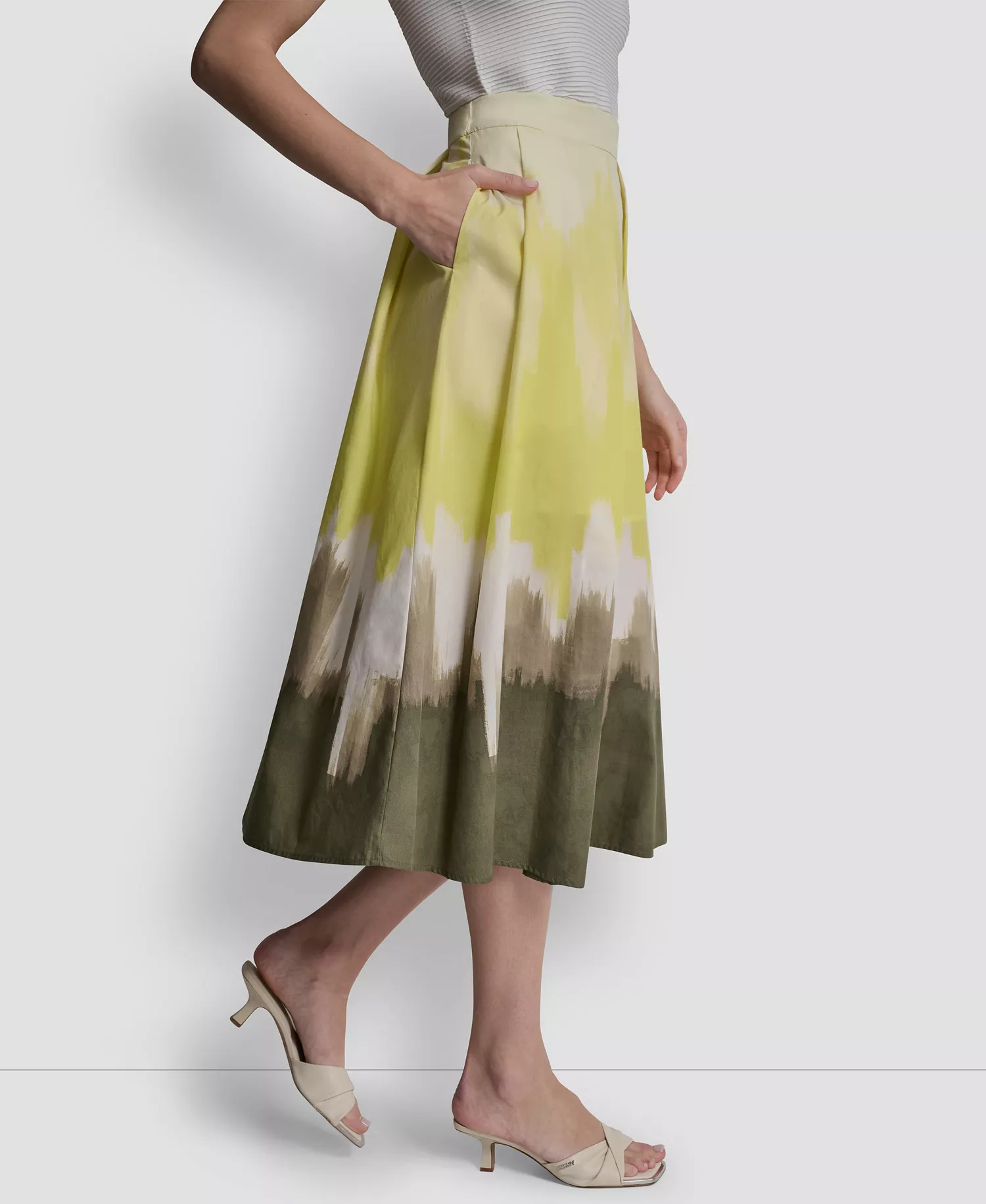 Women's Ombre Print Poplin Side Zipper A-Line Skirt - Daybreak Haze - L