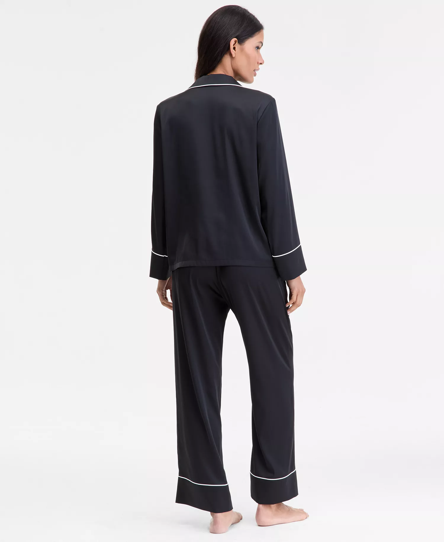 Women's Printed Satin Long Pajama Set, Macy's Exclusive - Deep Black - 2X