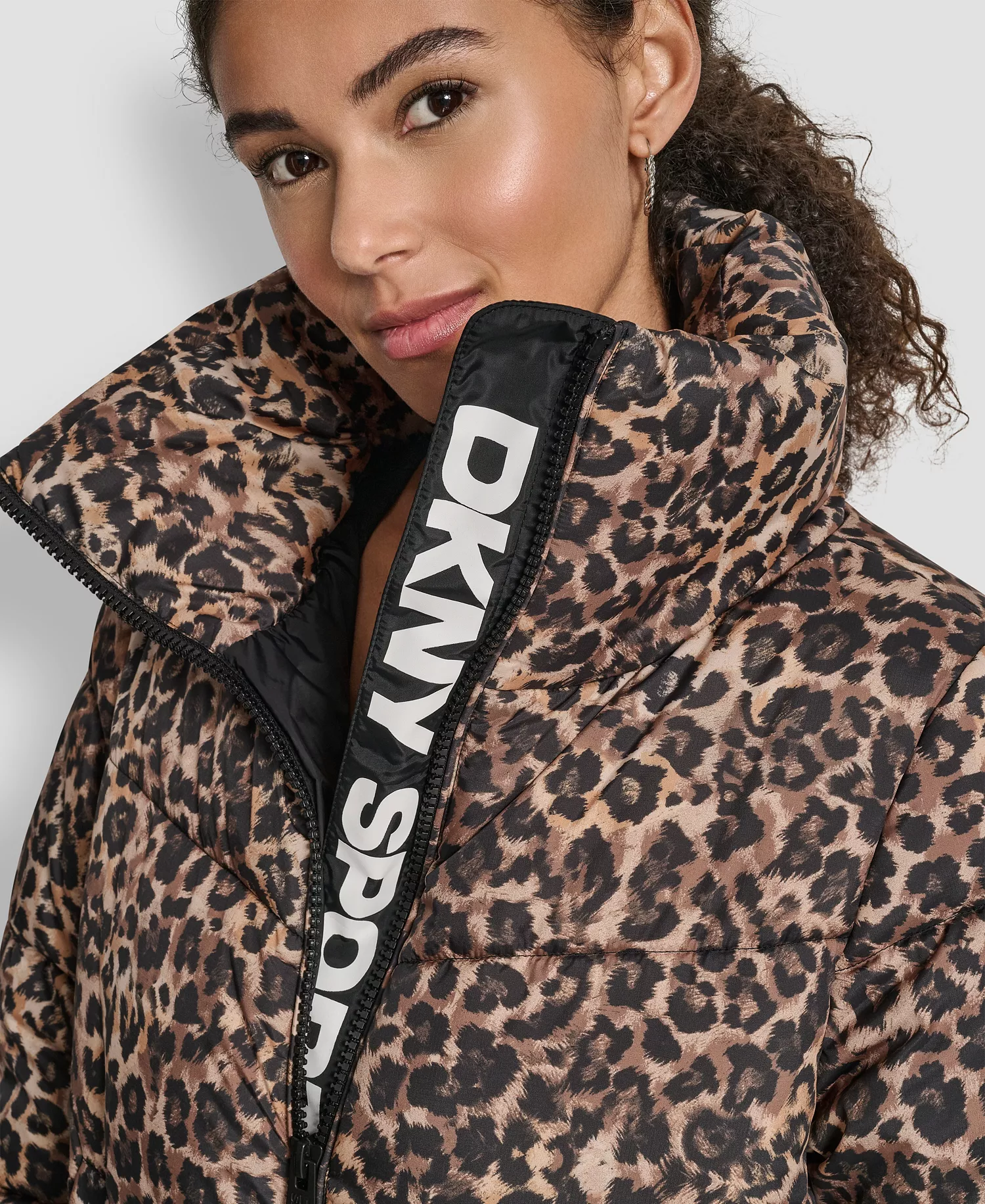 Women's Oversized Collar Quilted Puffer Jacket - Animalize Whiskey - L