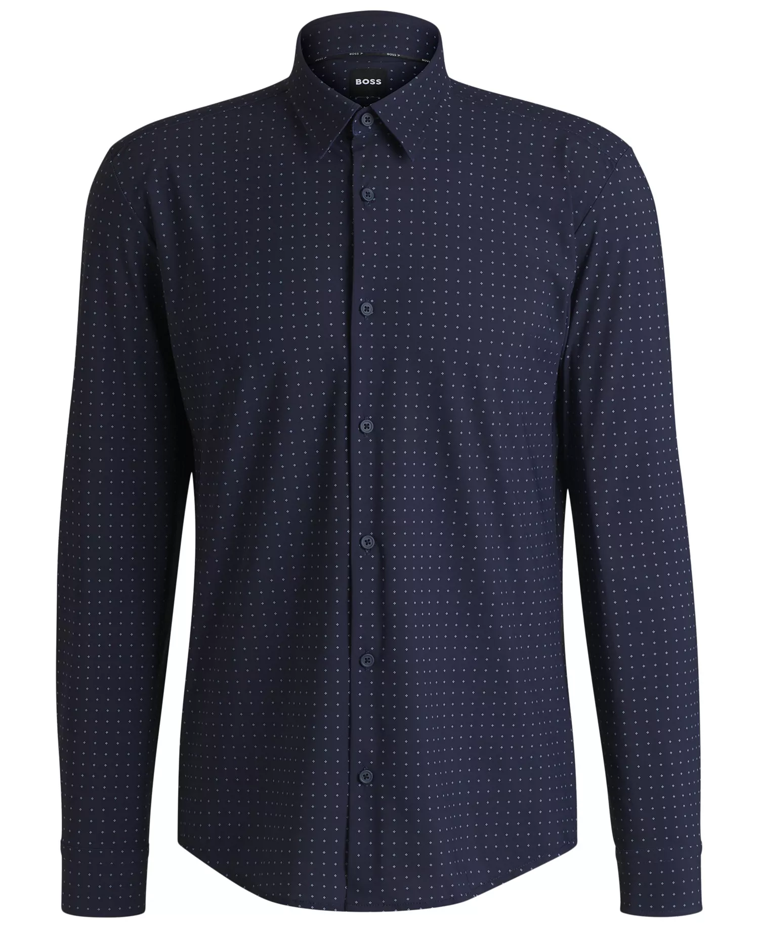 Men's Stretch Jersey Slim-Fit Dress Shirt - Dark Blue - L