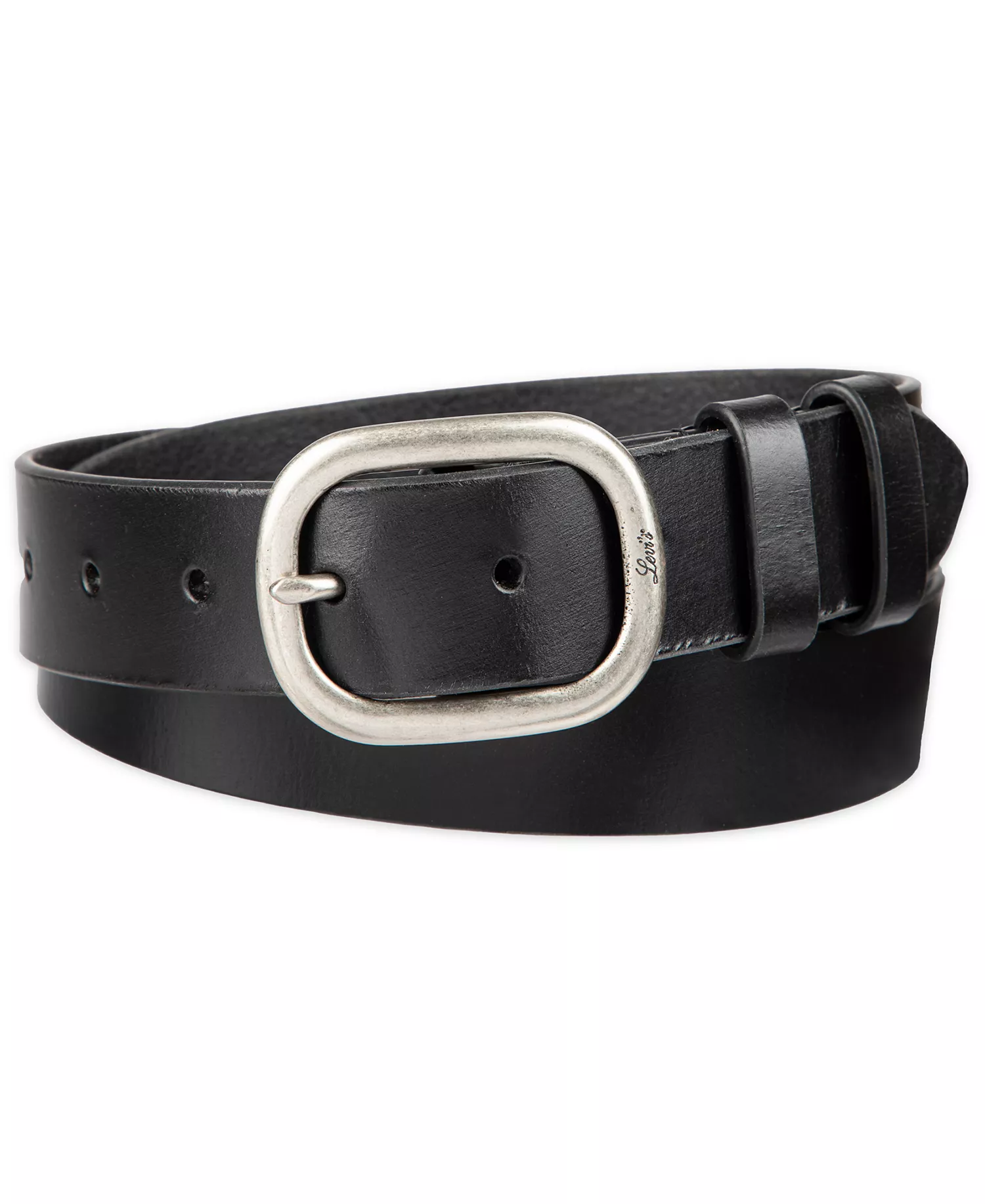 Women's Casual Center Bar Double Loop Leather Belt - Black - L