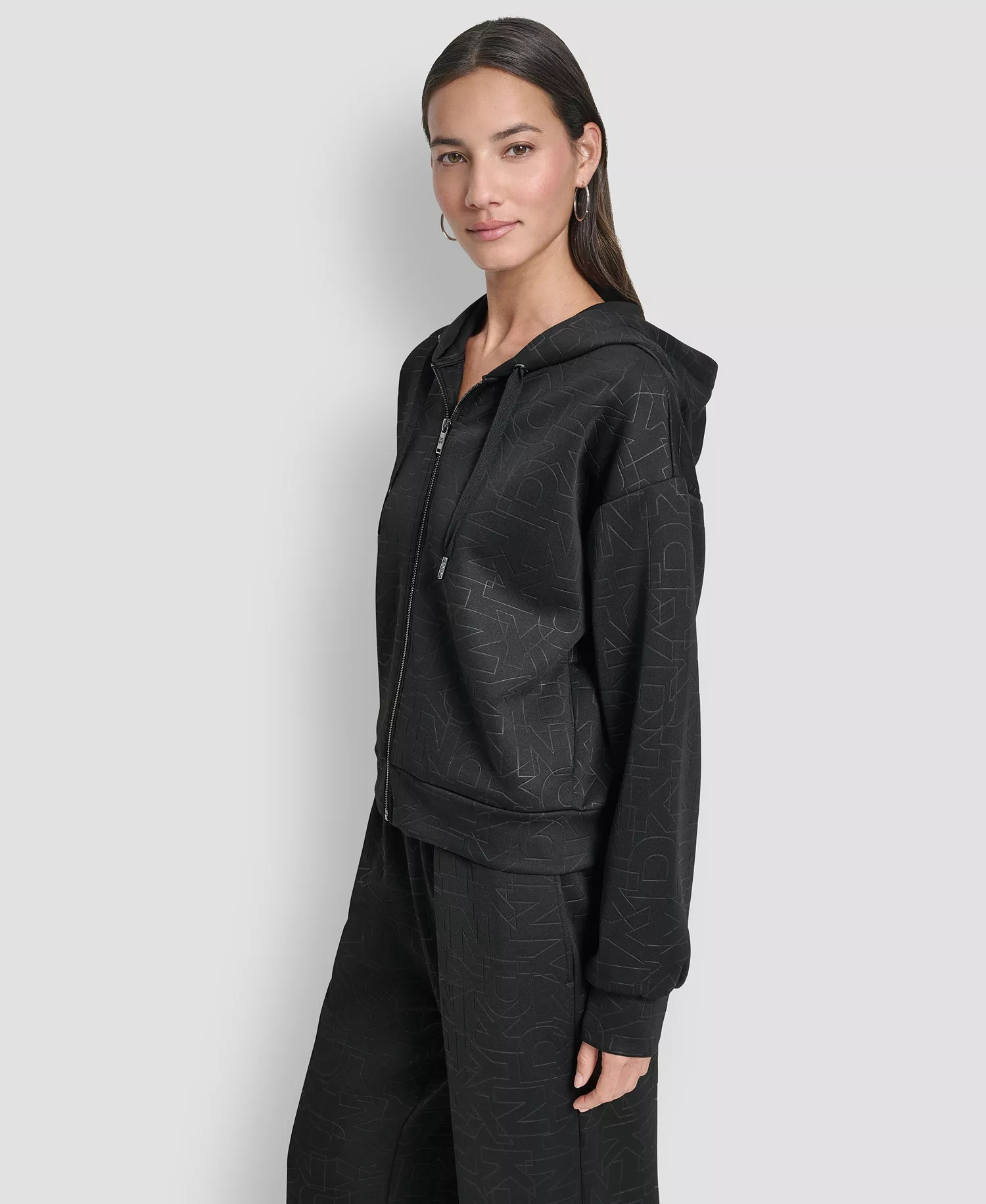 Women's Long-Sleeve Scuba Zip-Up Hoodie - Black - L