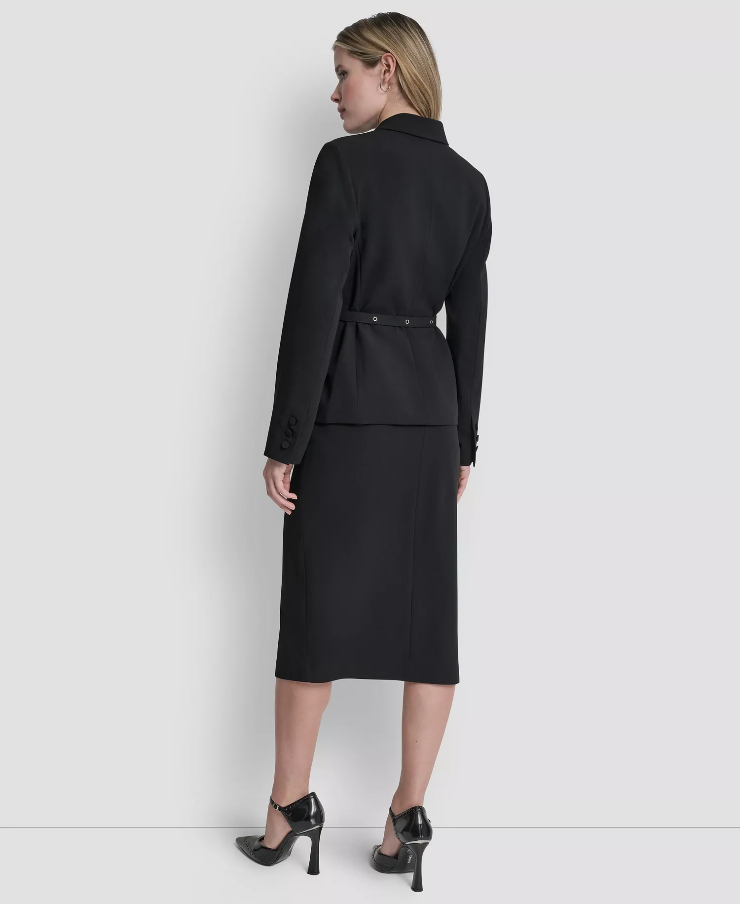 Women's Tailored Belted Blazer Jacket - Black - 0