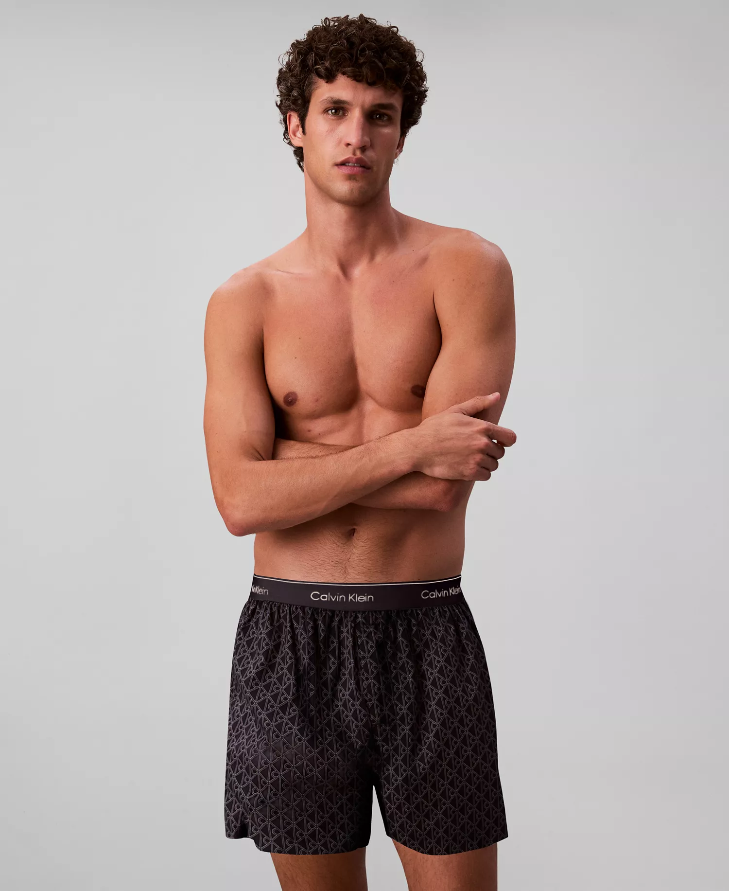 Men's Striped Boxer - Bijou Modern Emblem Outline, Sky Captain - L