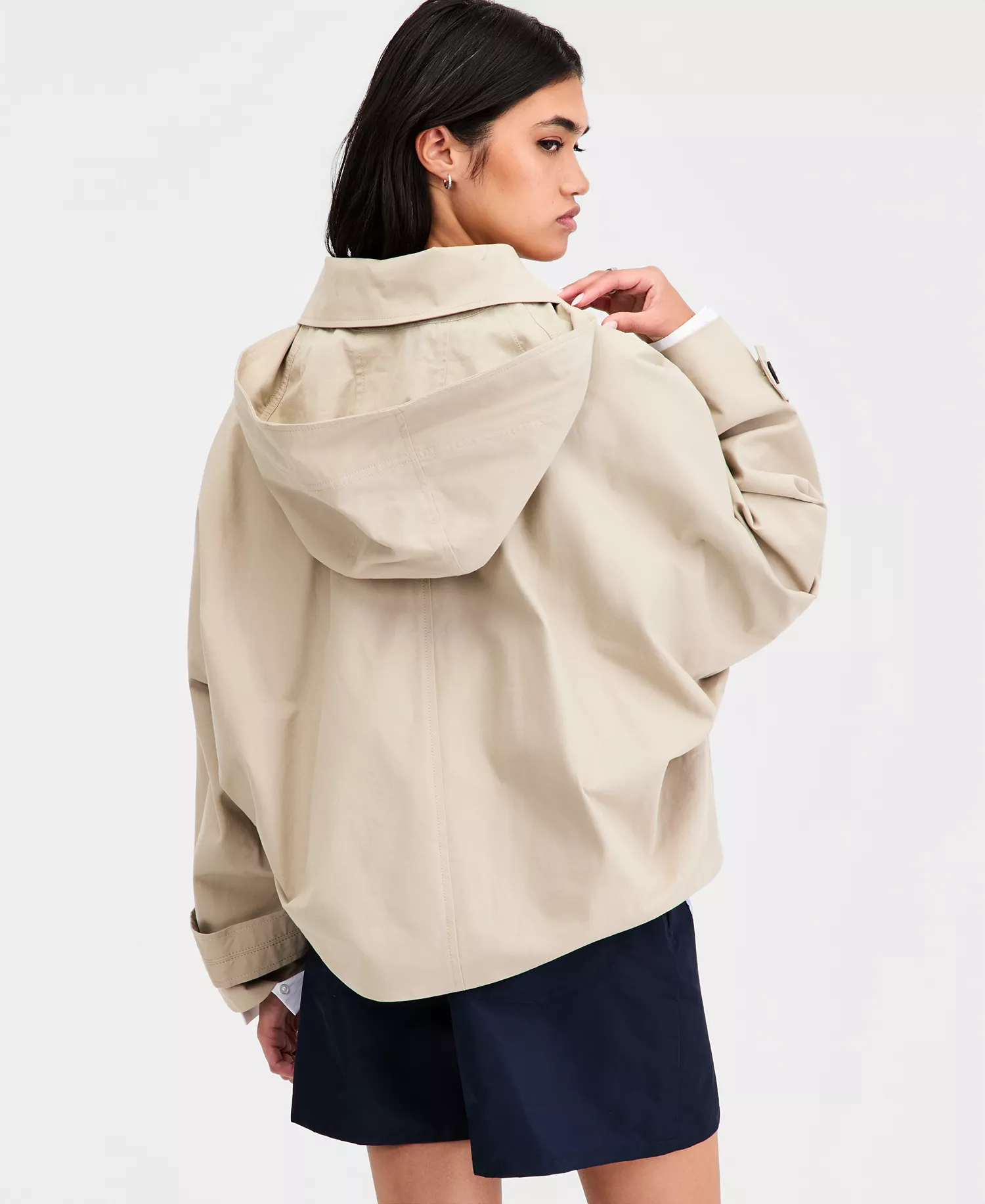 Women's Oversized Cropped Trench Jacket, Macy's Exclusive - Khaki - L