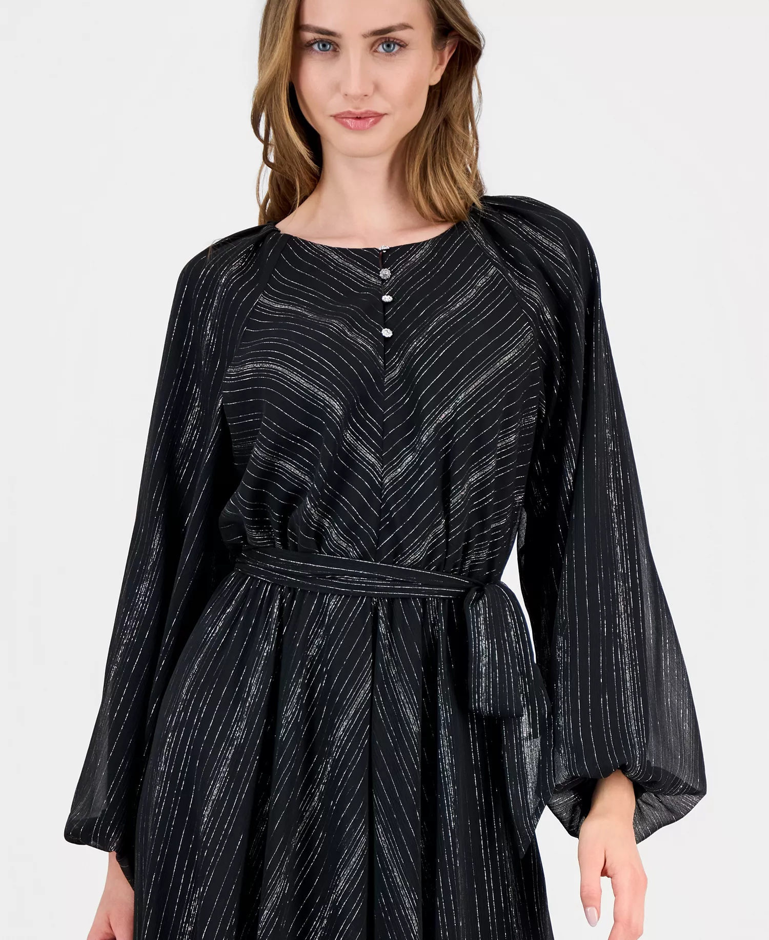 Women's Long-Sleeve Fit & Flare Dress - Black/silver Stripe - 10