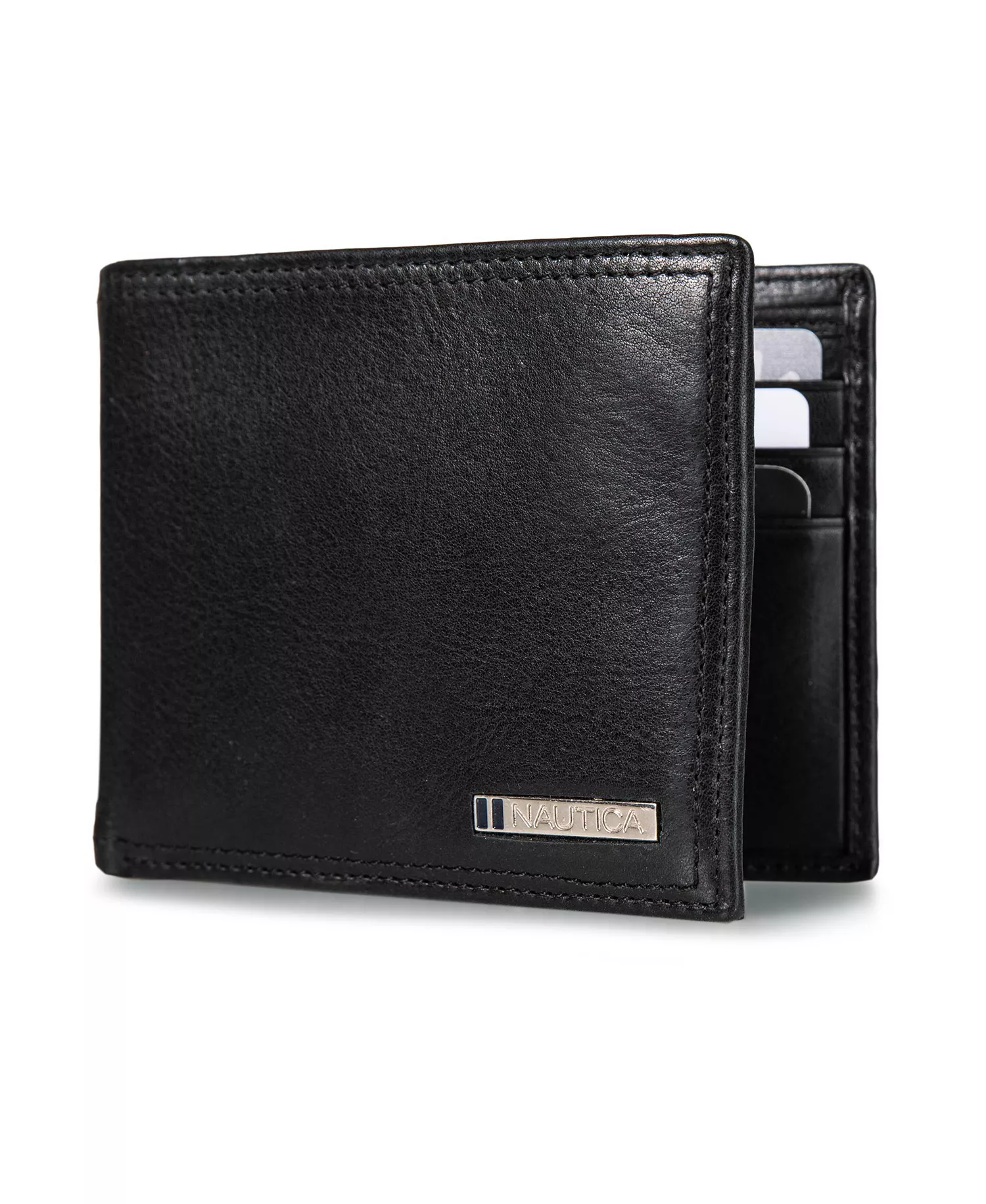 Men's Enameled Logo Leather Bifold Wallet - Black - ONE SIZE
