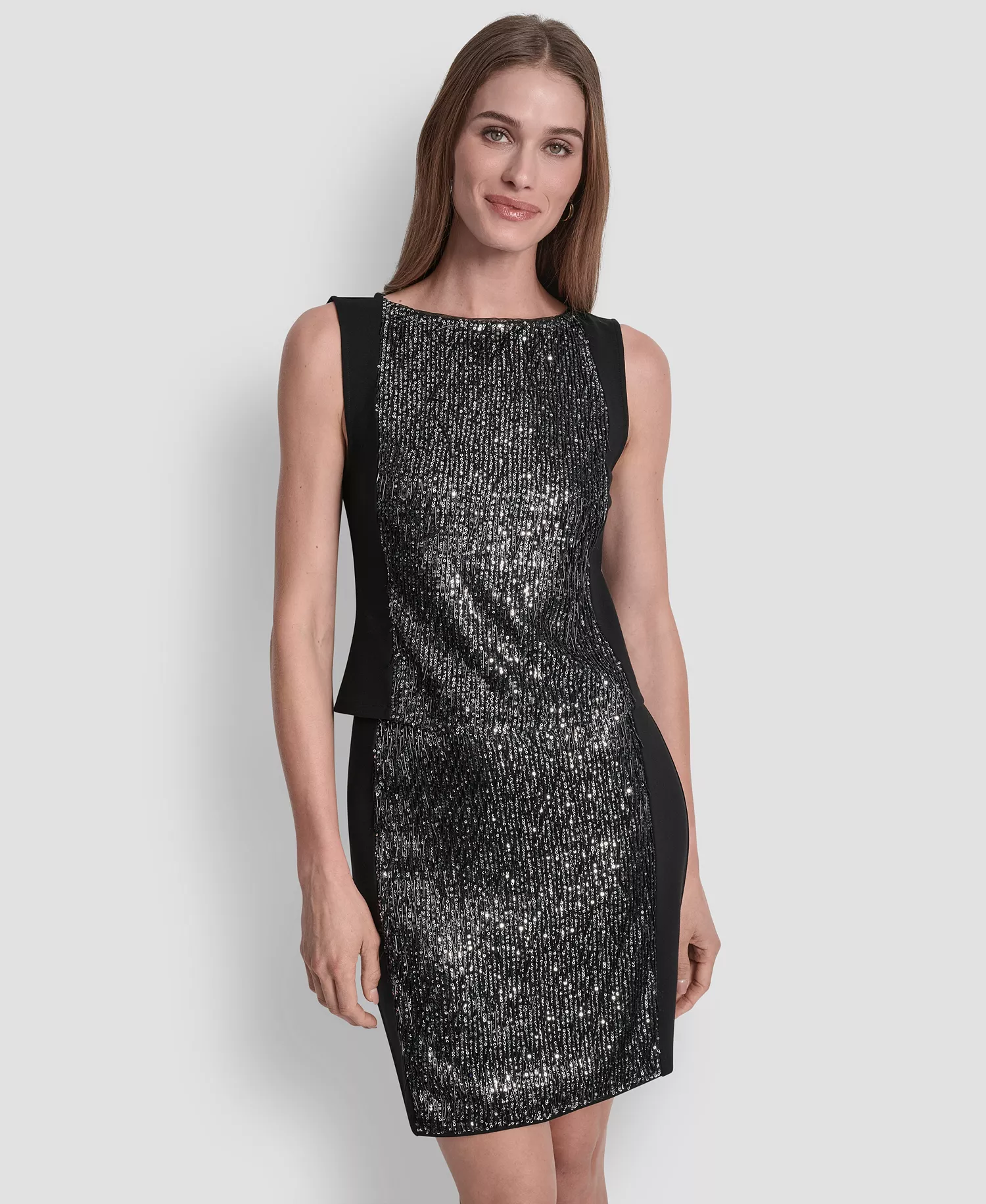 Women's Sequin Panel Sleeveless Top - Black/silver - M