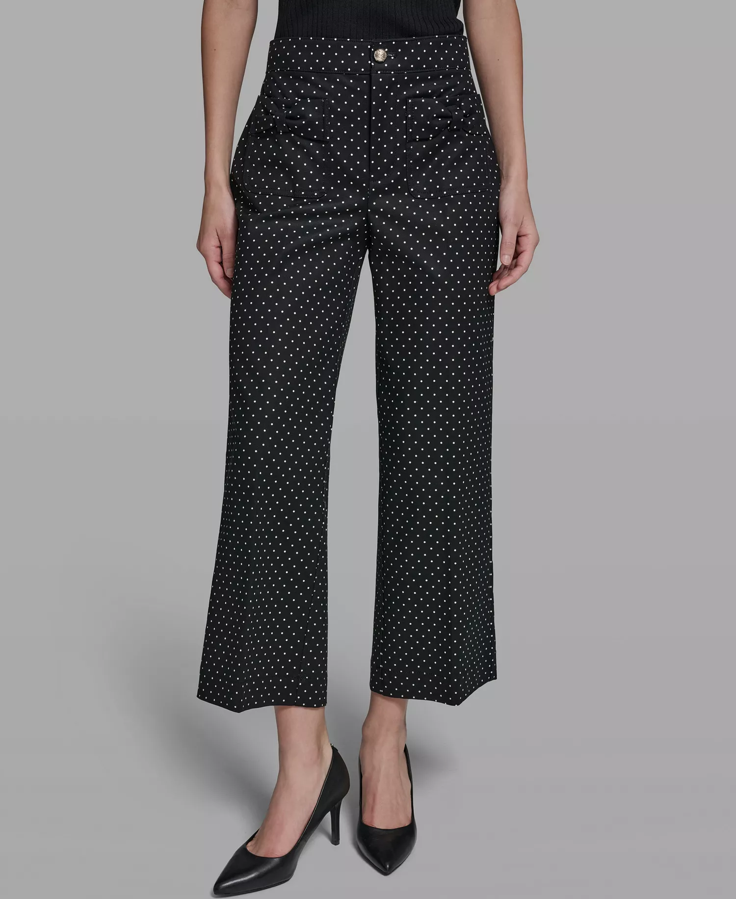 Women's Mid-Rise Straight Polka Dot Bow-Pocket Pants - Black/Bisque Combo - 0