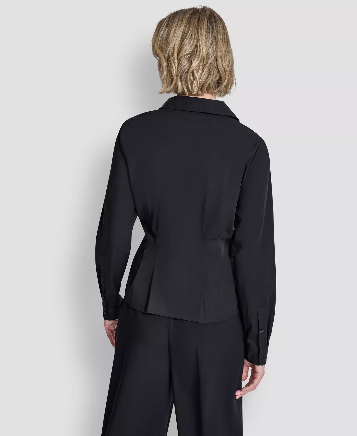 Women's Pleated Button-Up Blouse - Navy - L