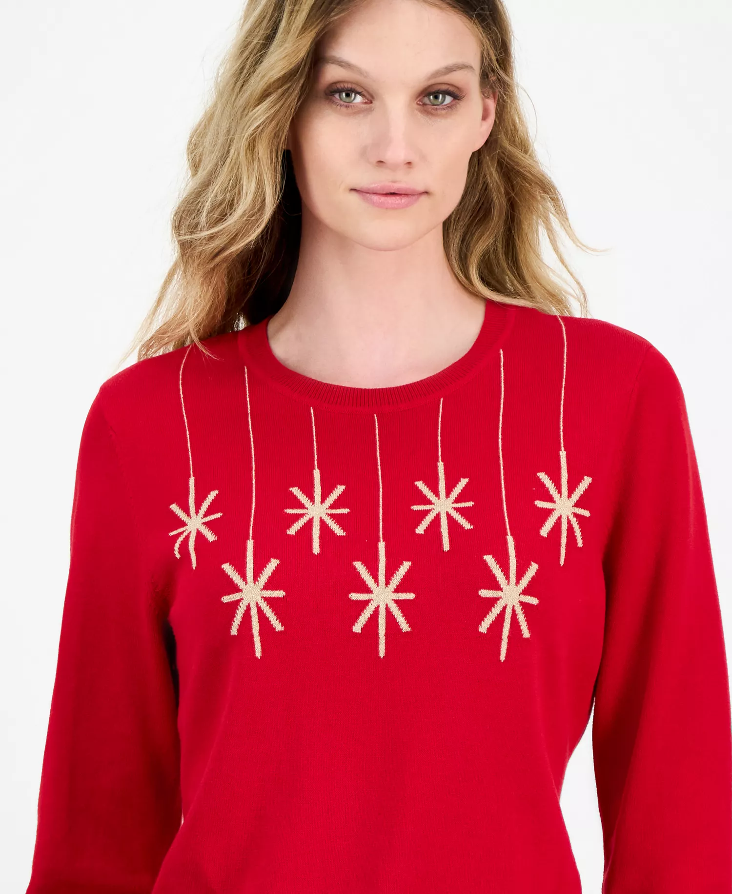 Nautica Women's Cotton Hanging Snowflake Sweater - Haute Red/ Gold - M