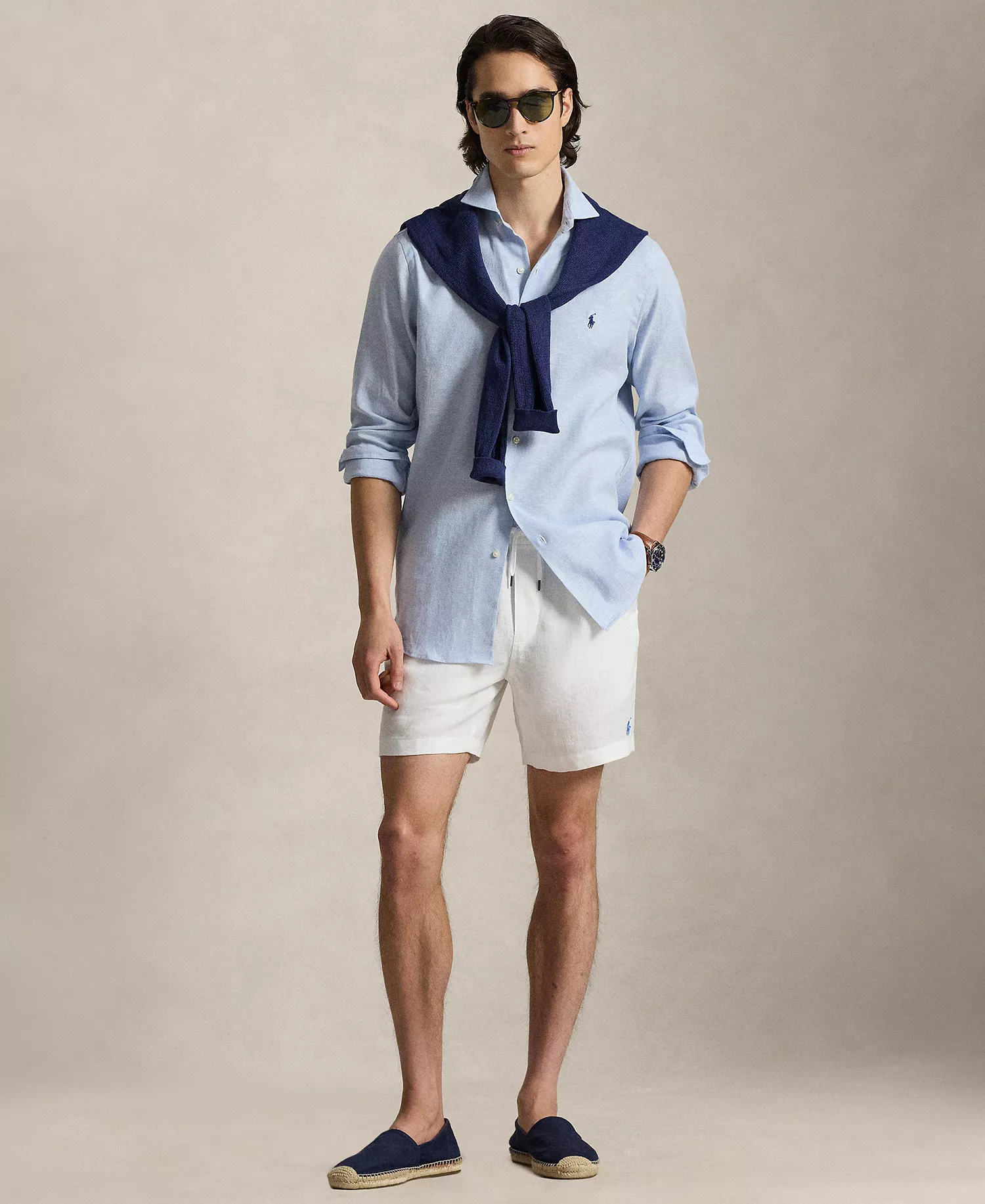 Men's Classic-Fit Herringbone Pattern Shirt - Blue White - 2XL