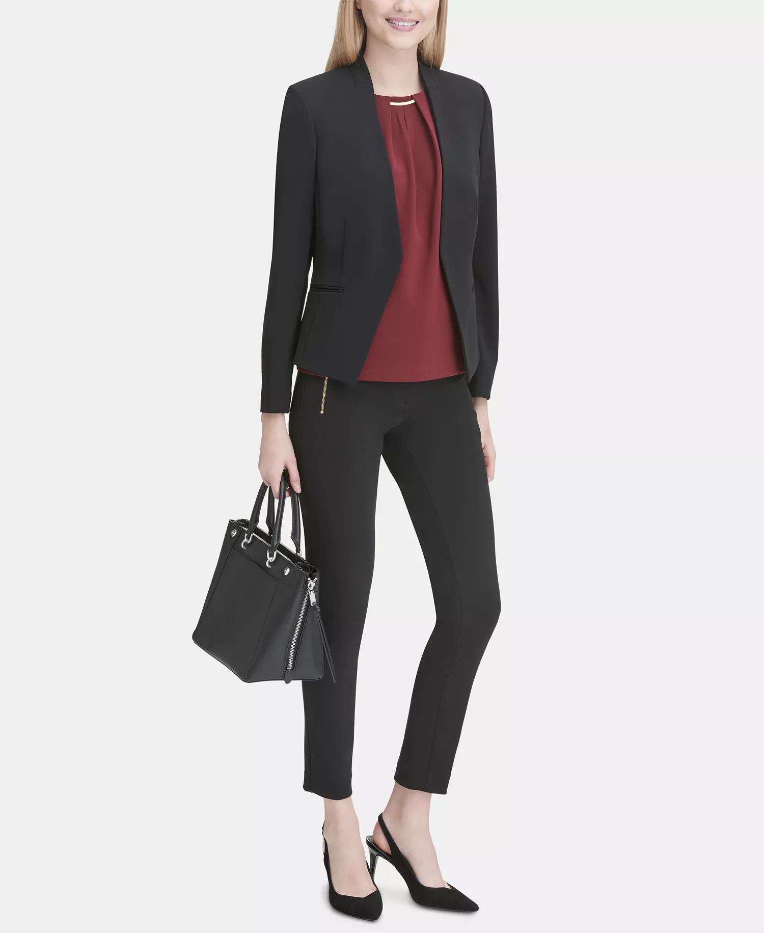 Petite Asymmetrical Open-Front Blazer - Black - 10P