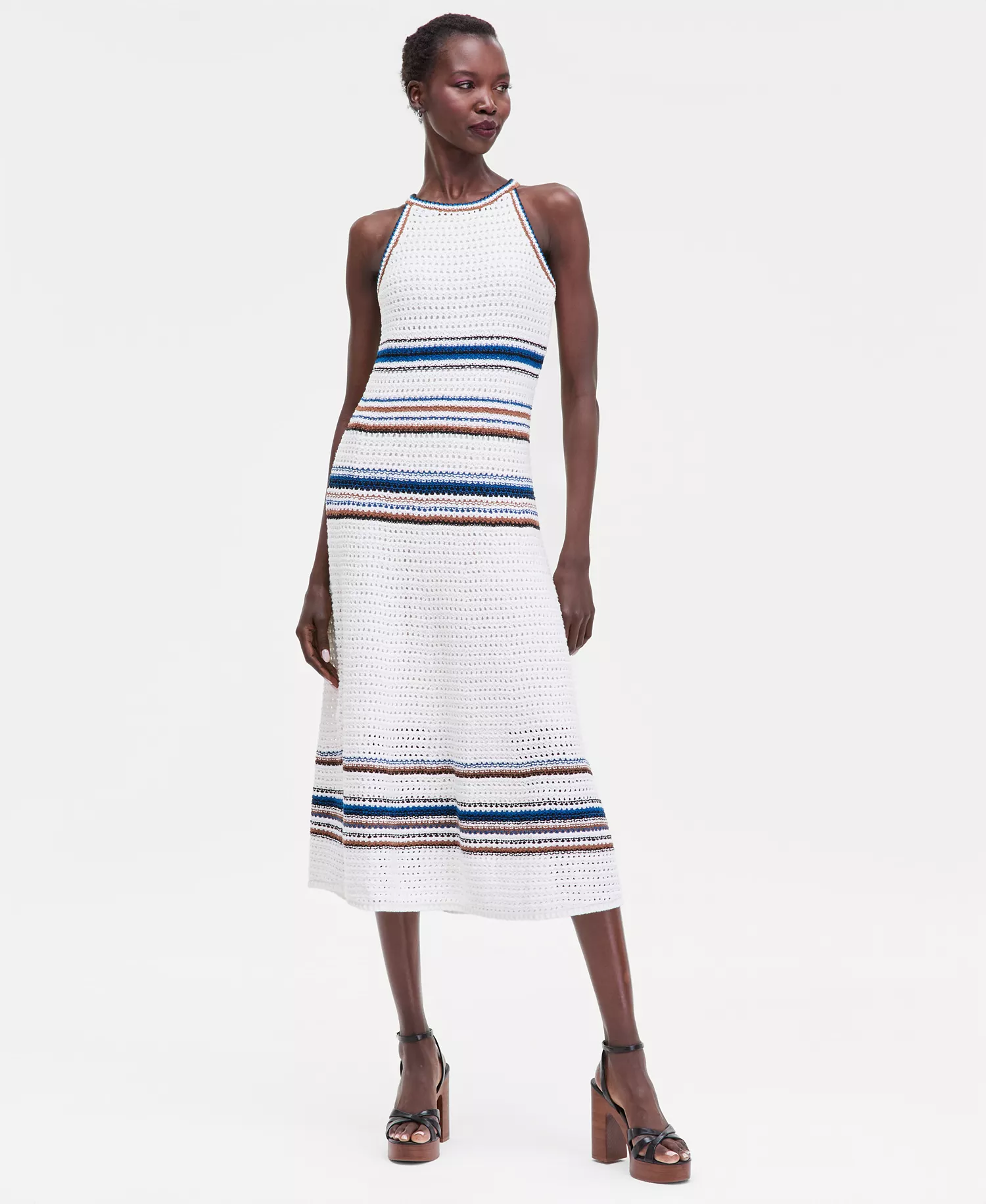 Women's Sleeveless Crochet Stripe Sweater Dress, Macy's Exclusive  - Bri White Combo - L