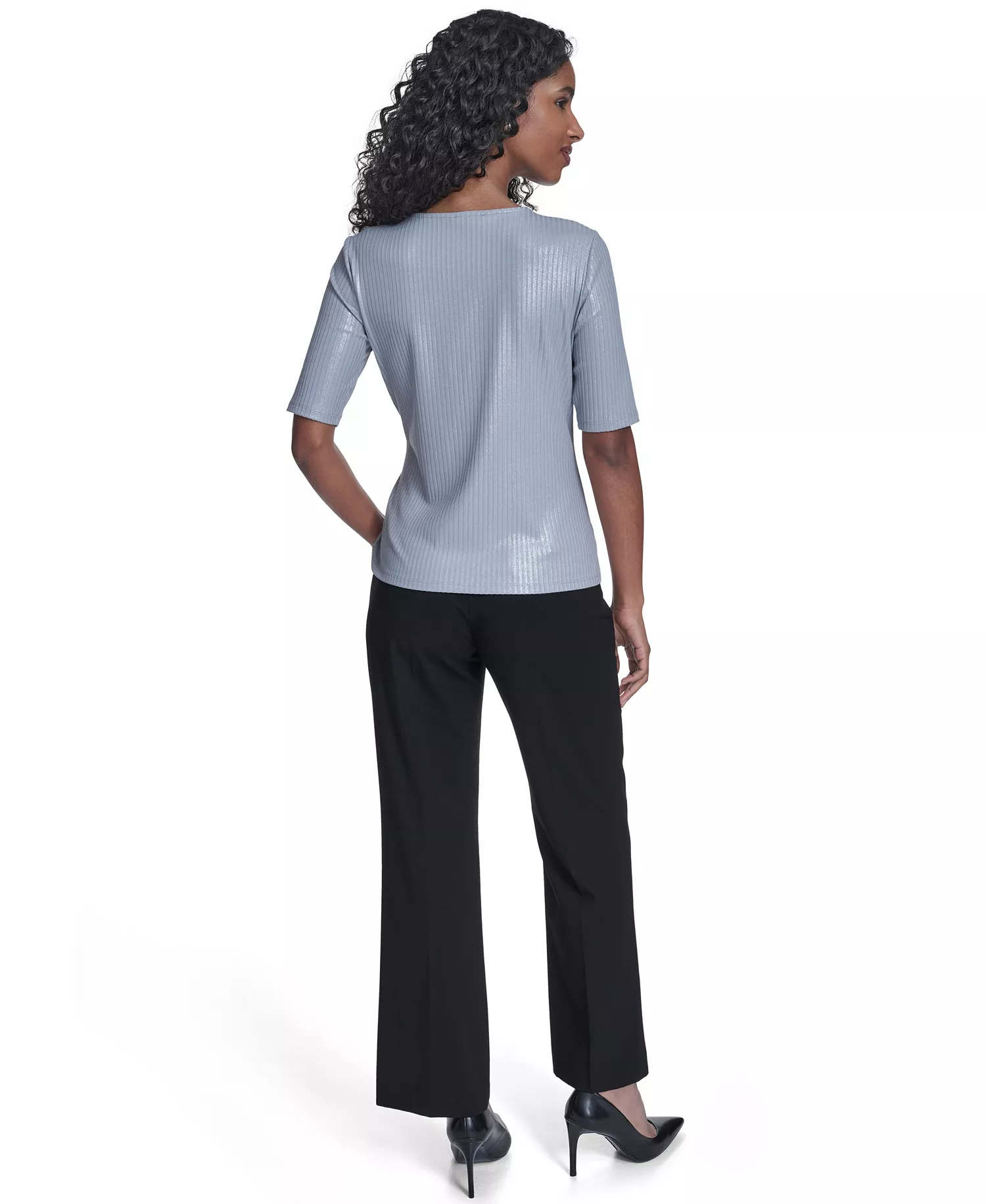 Women's Short-Sleeve Striped Top - Dark Flint - L