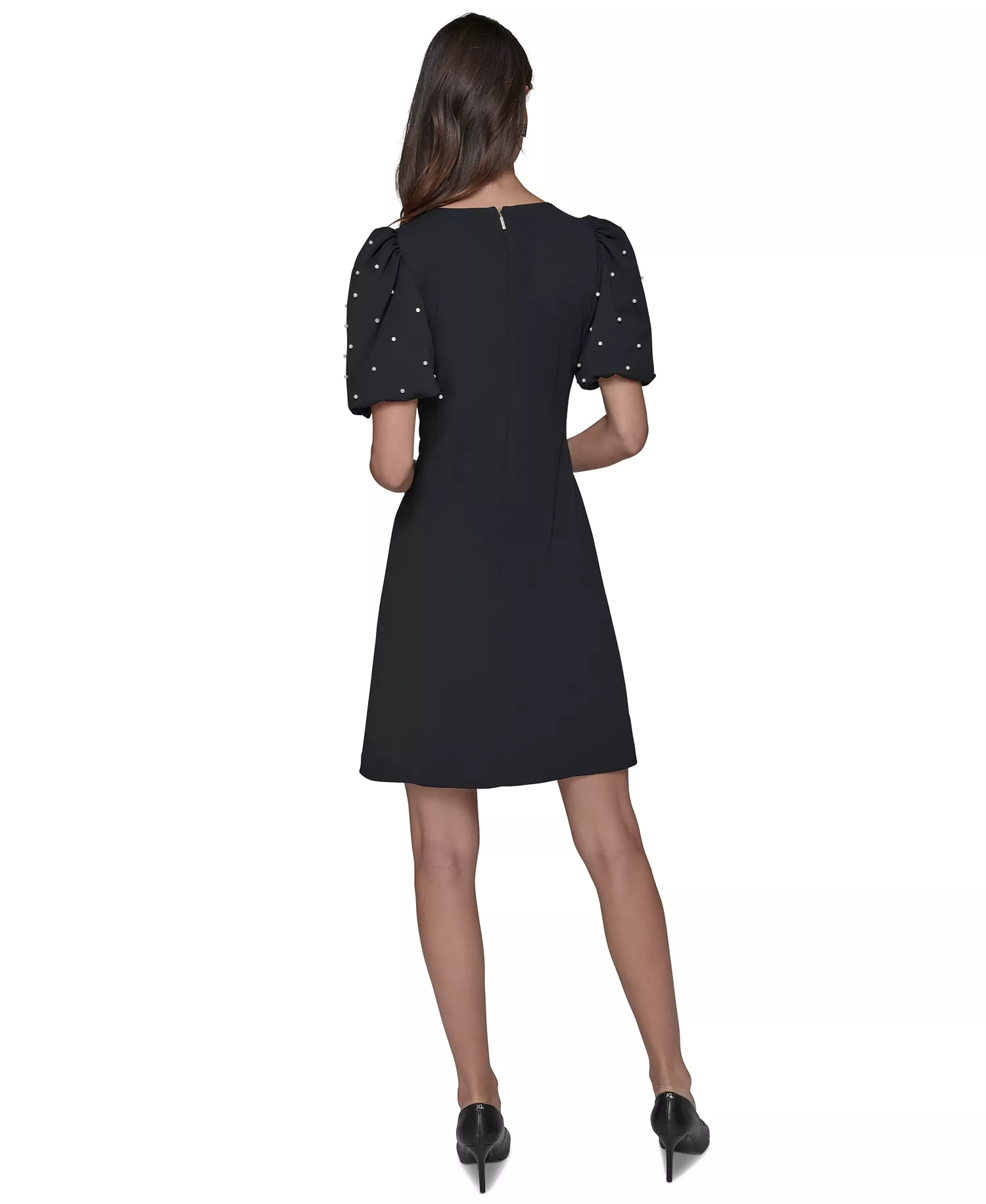 Women's Scuba Crepe Sheath with Neckline Pearl Bow Details Dress - Black - 10