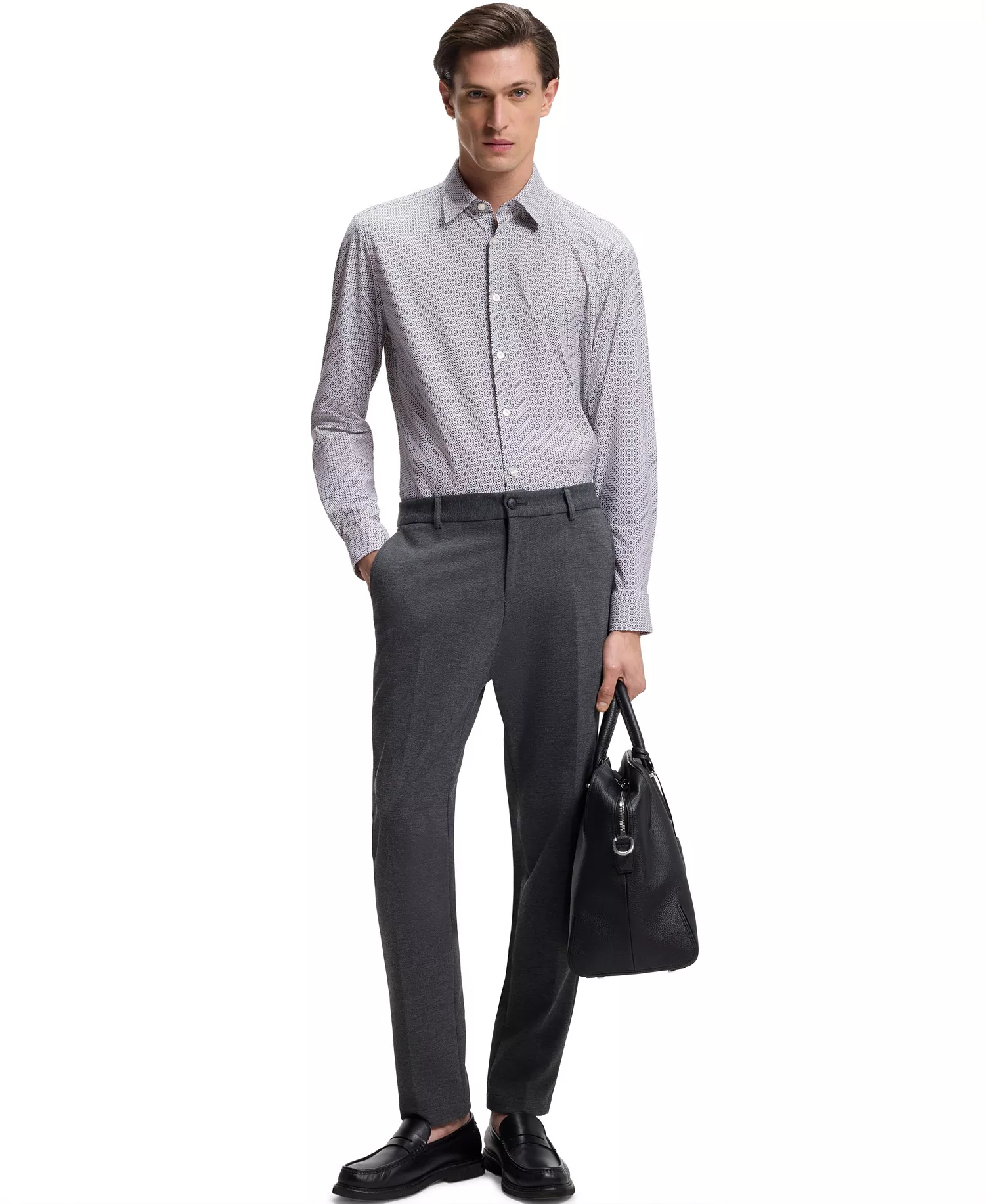 Men's Printed Performance-Stretch Jersey Slim-Fit Dress Shirt - Dark Beige - 2XL