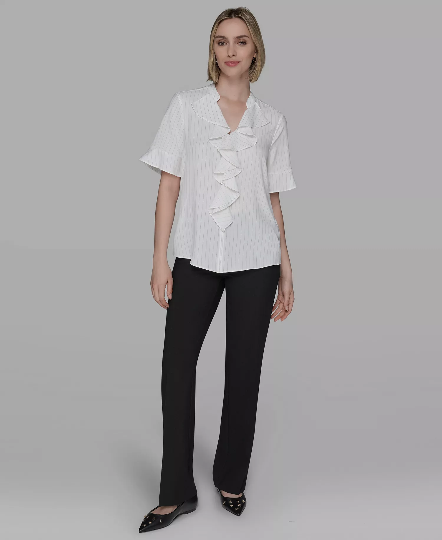 Women's Short-Sleeve Ruffle Top - Soft White - L