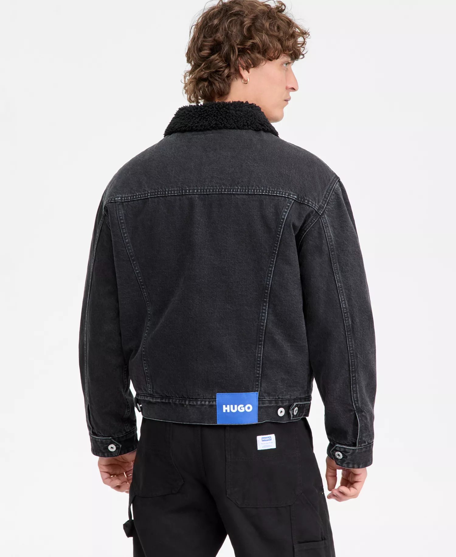 Dex Stone Wash Denim Trucker Jacket with Fleece Collar - charcoal - 2XL