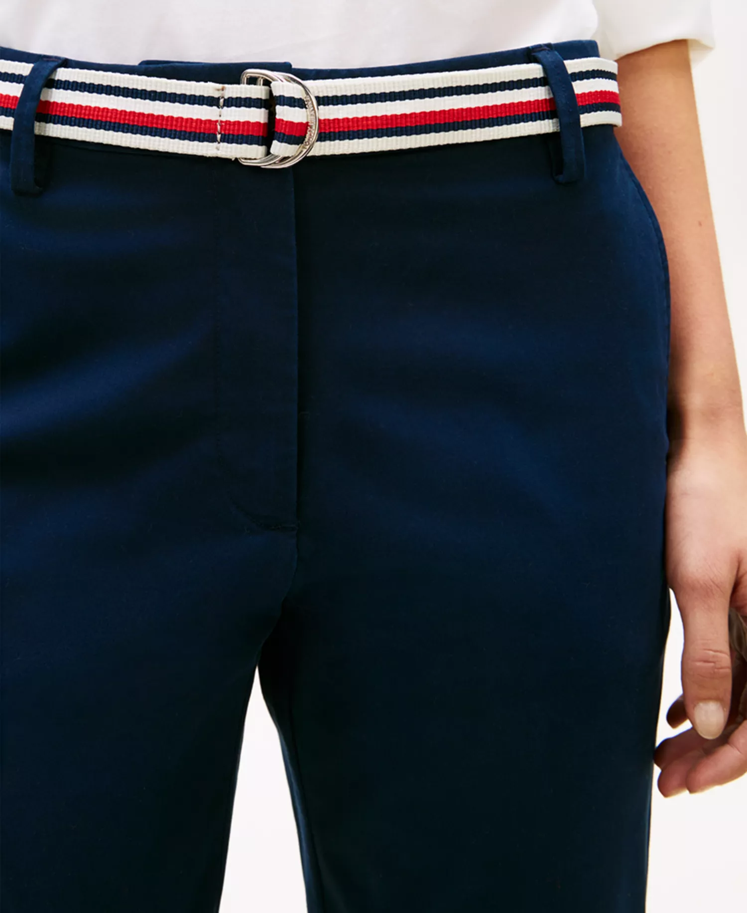 Women's Twill Slim Belted Chinos Pants - Dark Night - 10
