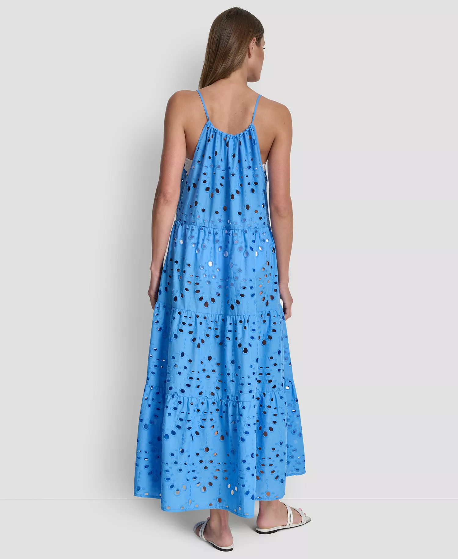 Women's Tiered Eyelet Maxi Dress Swim Cover-Up - Hampton Blue - L