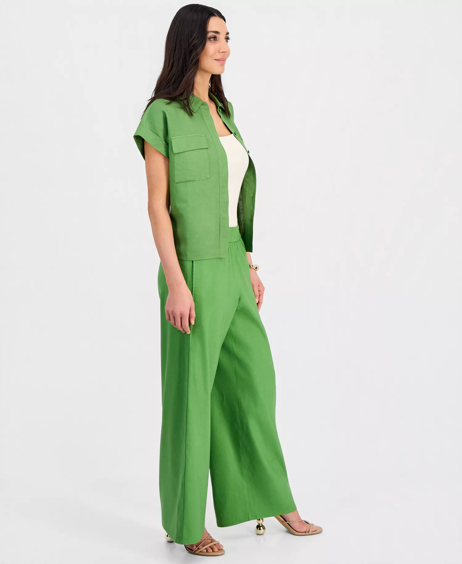 Petite High-Rise Pull-On Wide-Leg Pants, Created for Macy's - Fresh Basil - P/L