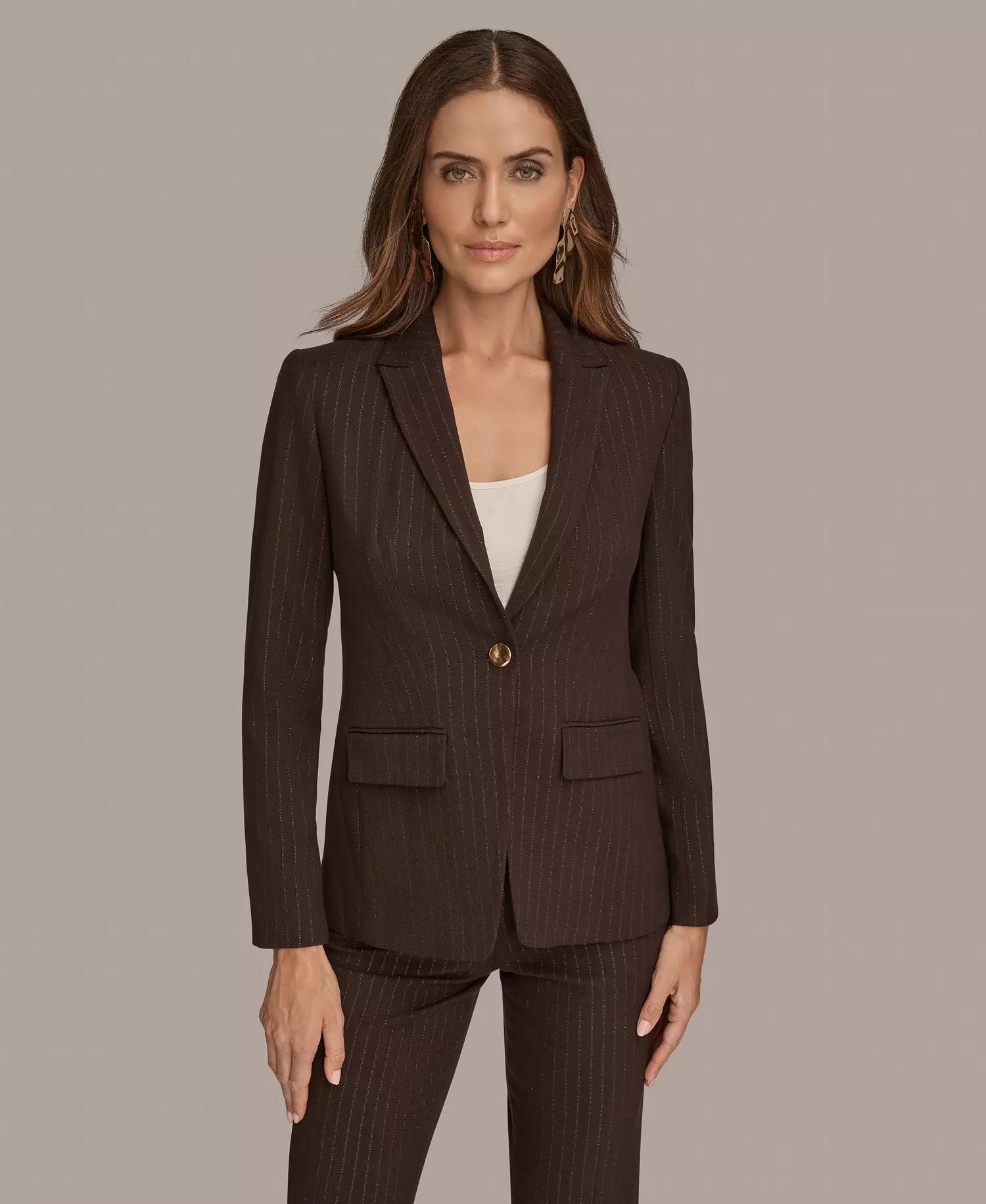 Women's Pinstripe One Button Blazer - Chocolate Plum/gold - 0