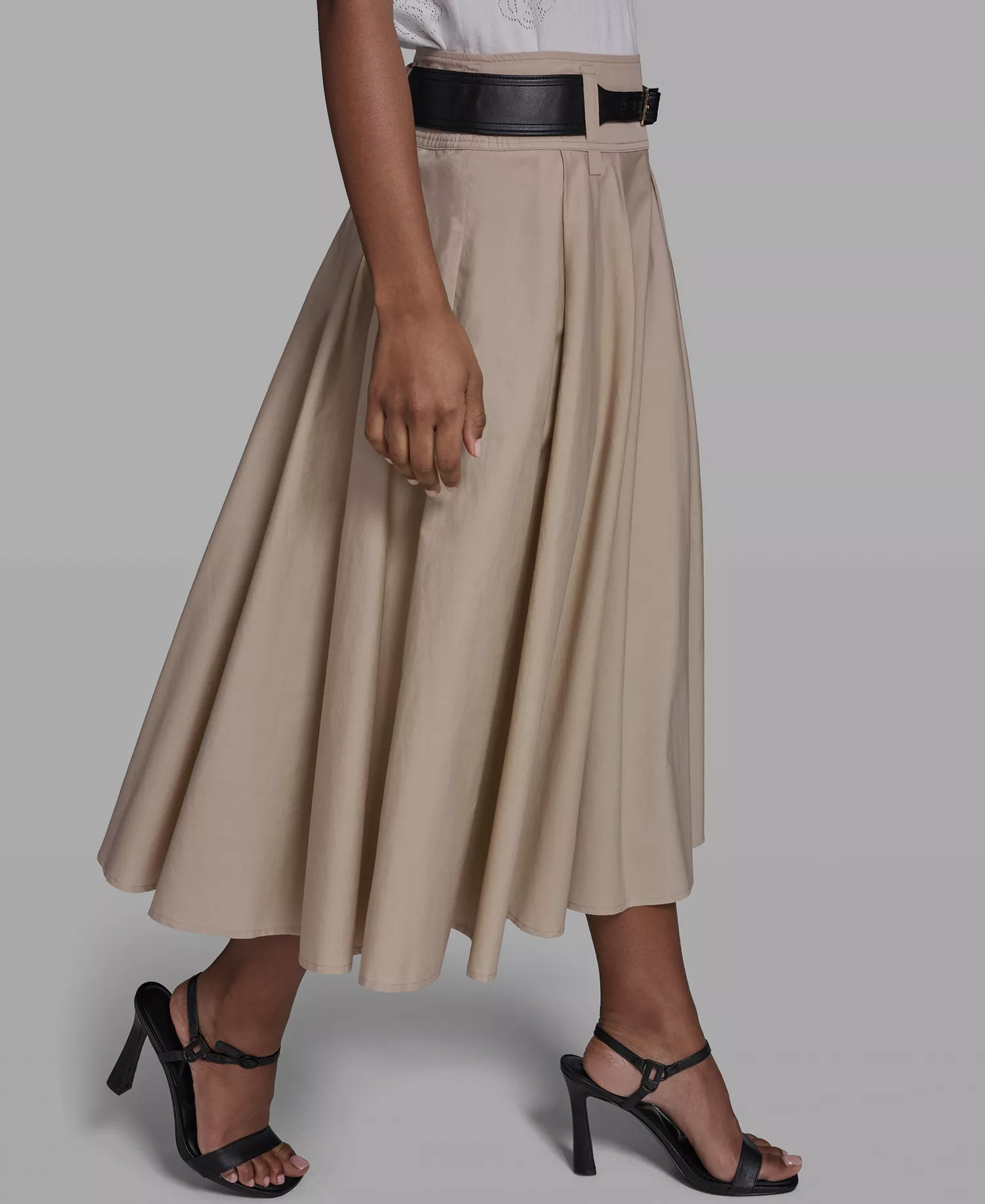 Women's Belted Midi Skirt - French Beige - 0
