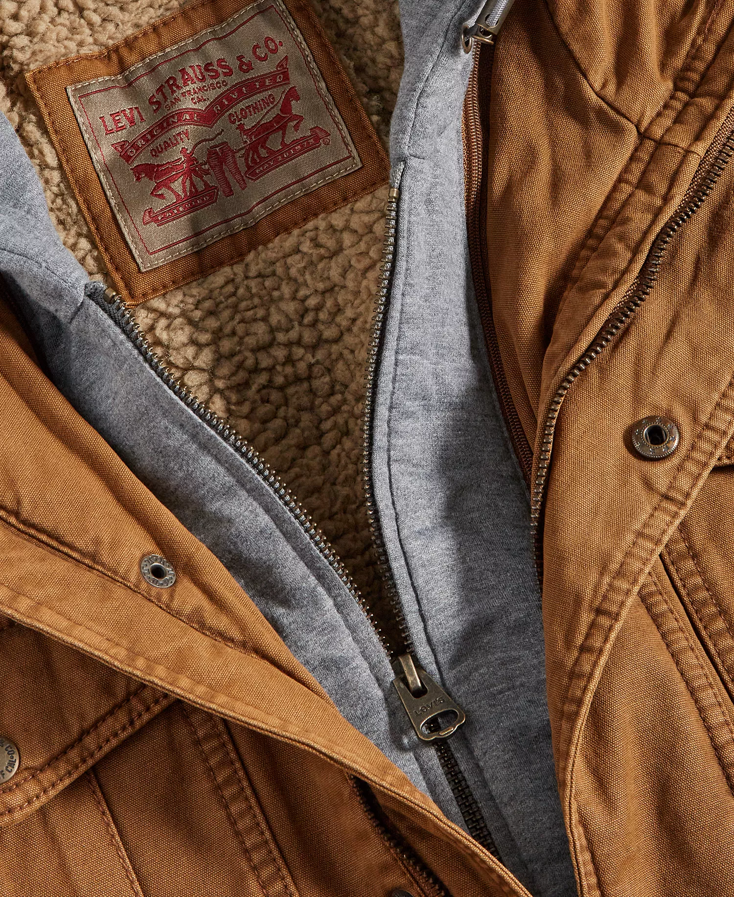 Men’s Sherpa Lined Two Pocket Hooded Trucker Jacket - Black - 2XL