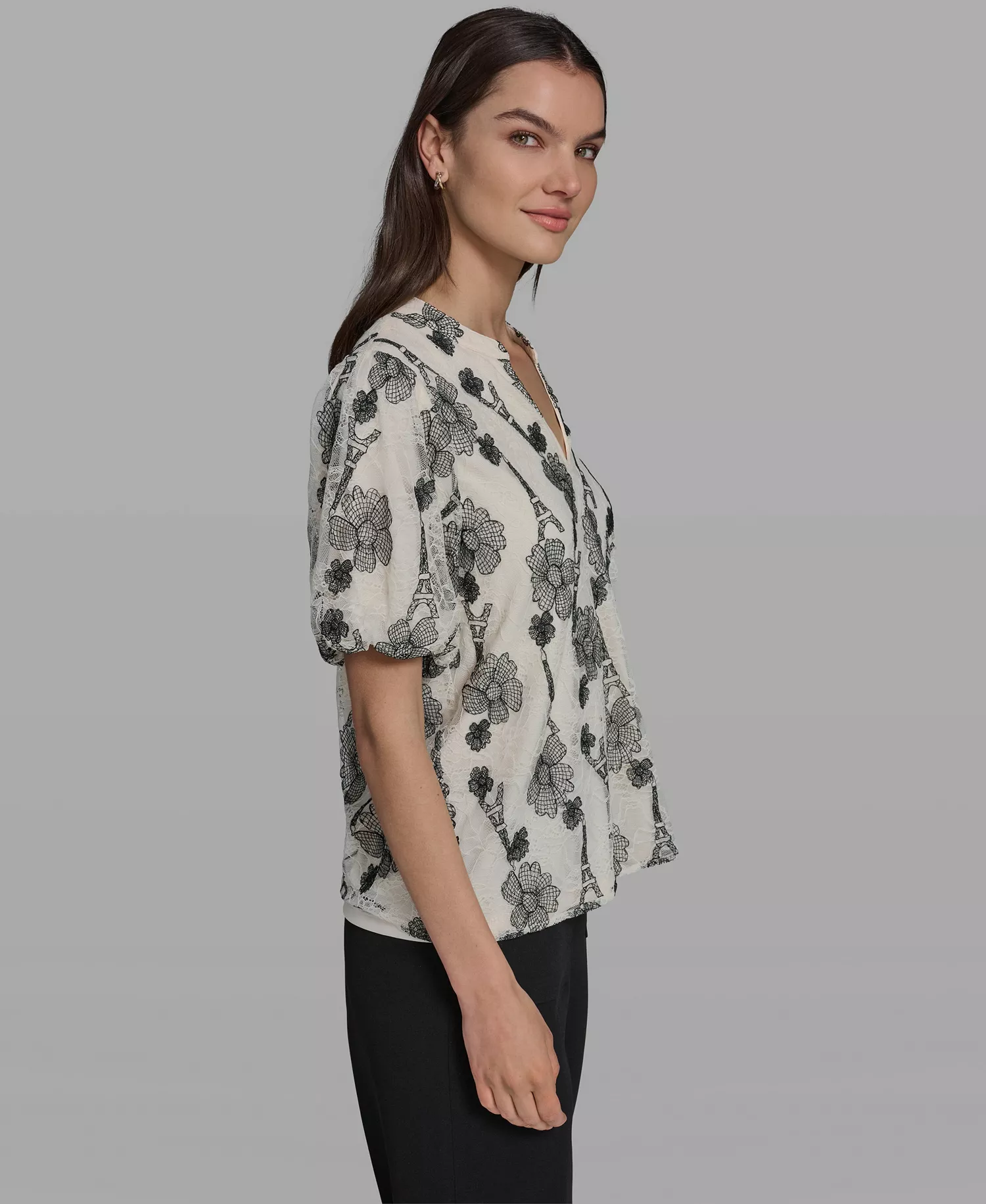 Women's Popover Paris Lace Short-Sleeve Top - Bisque - L