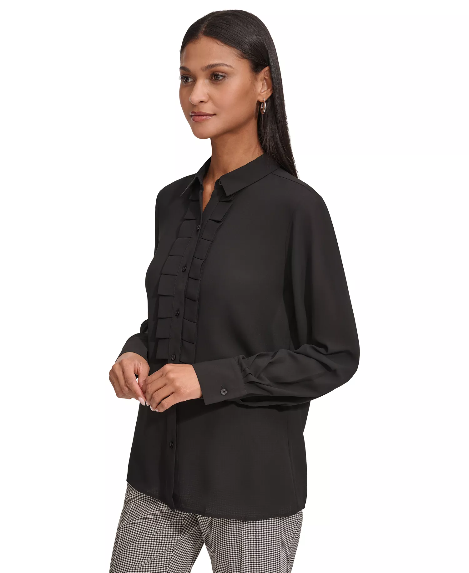 Women's Ruffled Blouse - Black - L