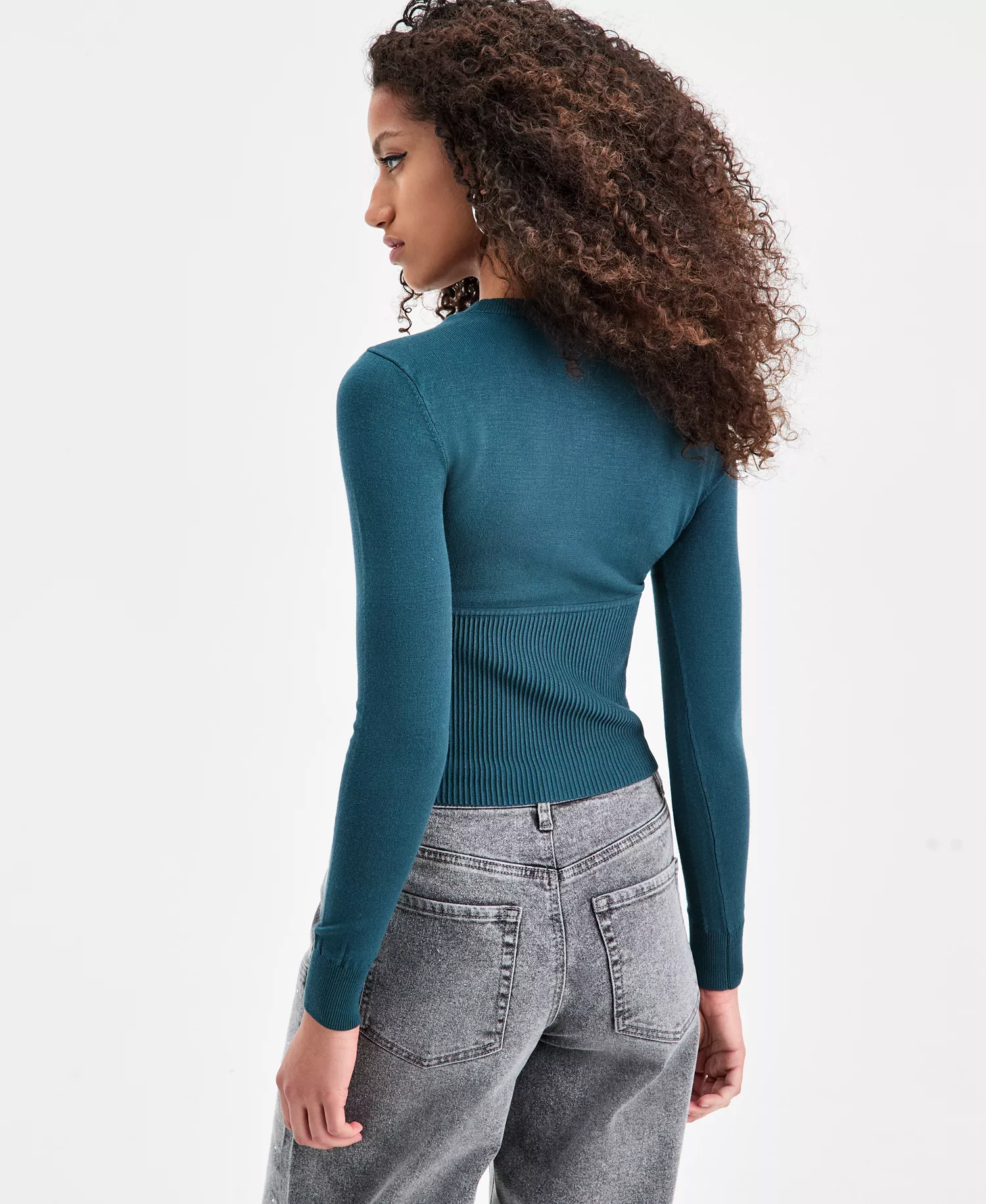 Women's Corset-Inspired Long-Sleeve Sweater, Macy's Exclusive - Dark Spruce - L