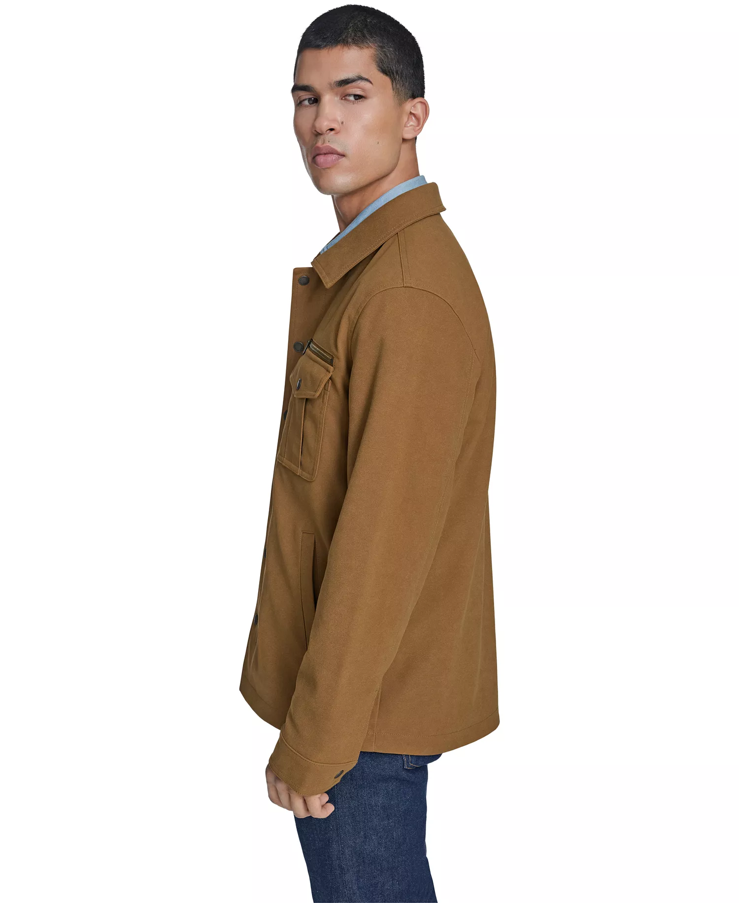 Men's Front Zipper Shirt Jacket - Toffee - 2XL