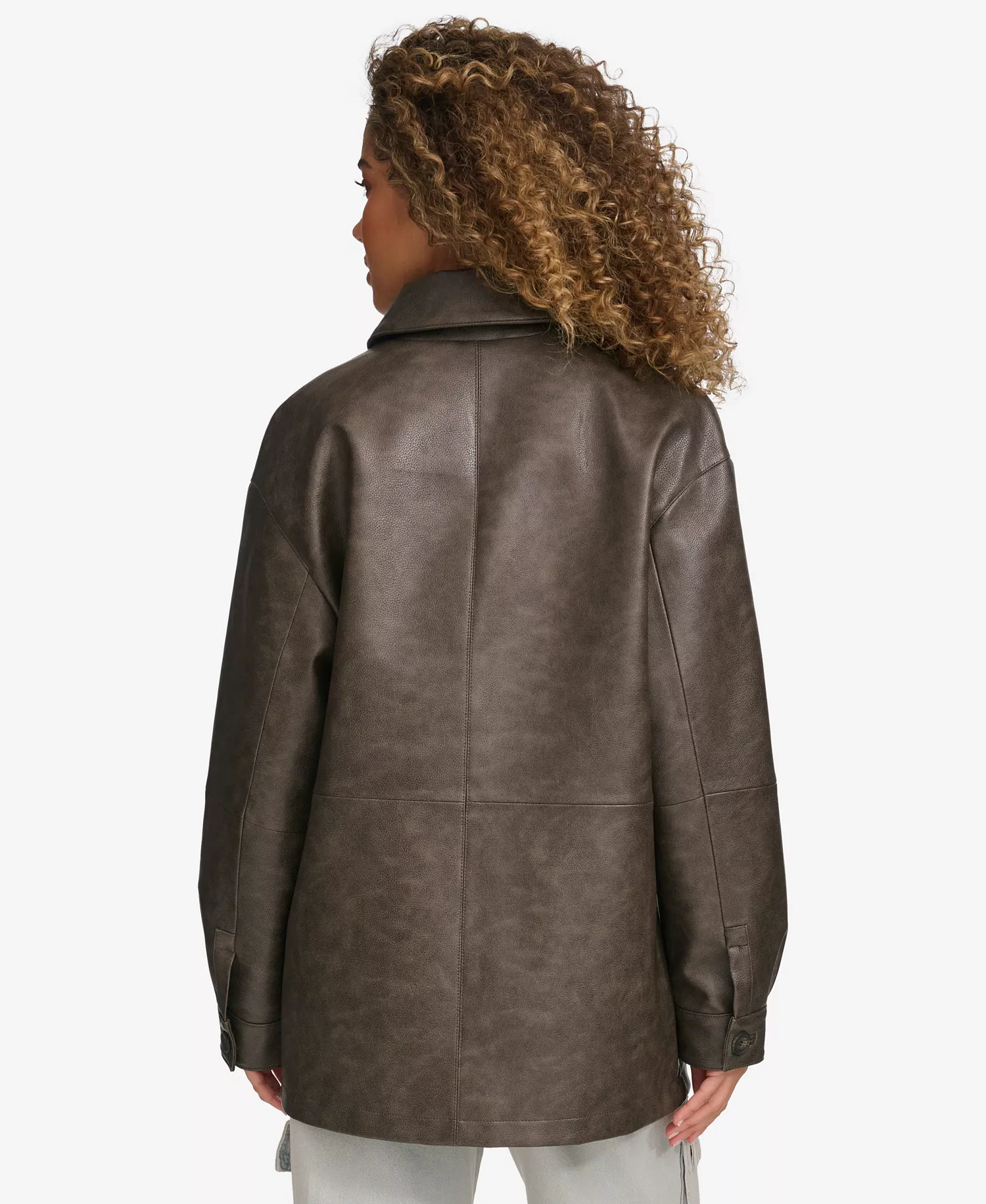 Women's Faux Leather Relaxed Vintage Look Blazer - Ash - L