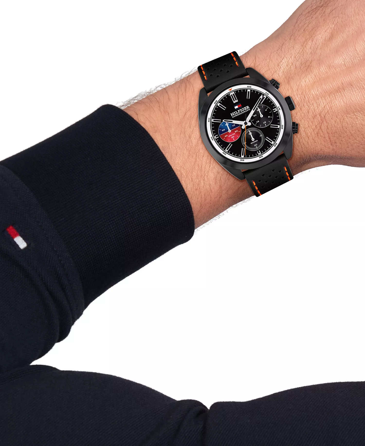 Men's Chronograph Black Leather Strap Watch, 40mm - Black - No Size