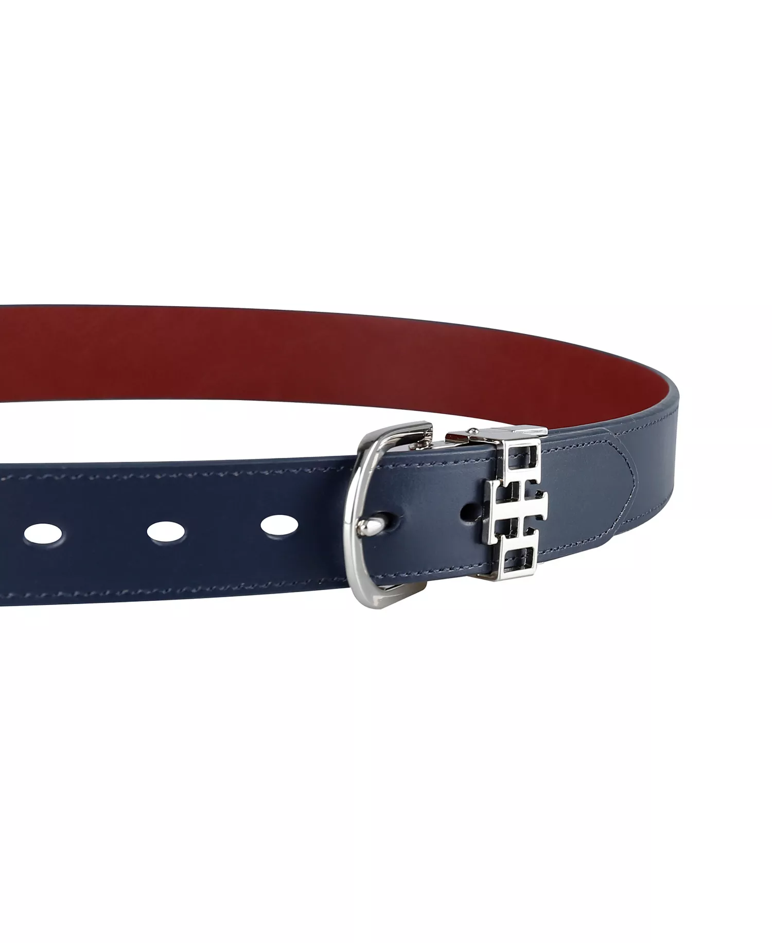 Women's 2-In-1 Reversible TH Monogram Strap Keeper Dress Casual Belt - Navy/red - 3X