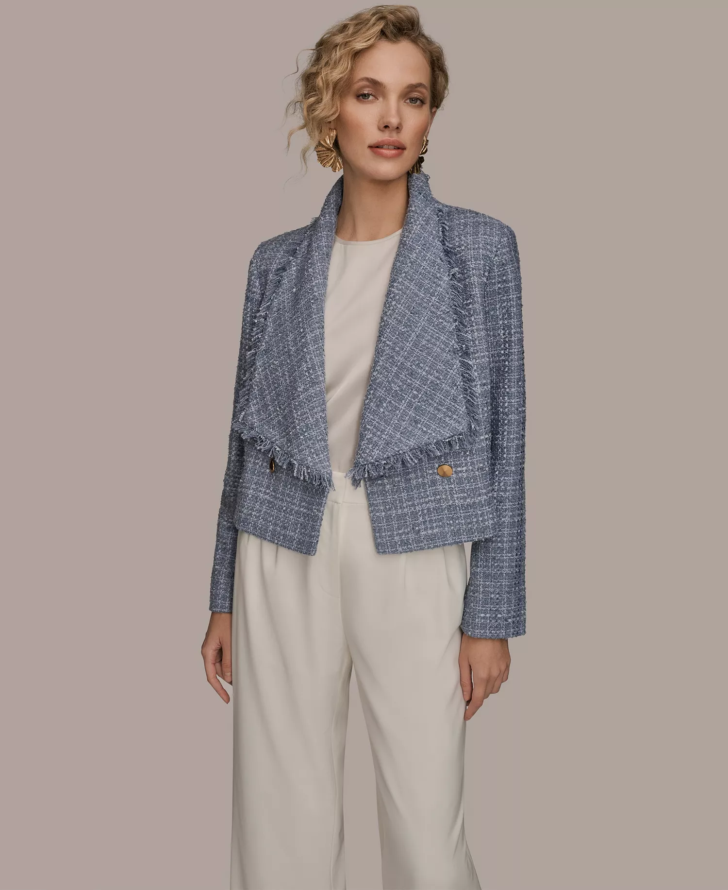 Women's Shawl Collar Fringe Detail Wrap Jacket - Tempest - 10