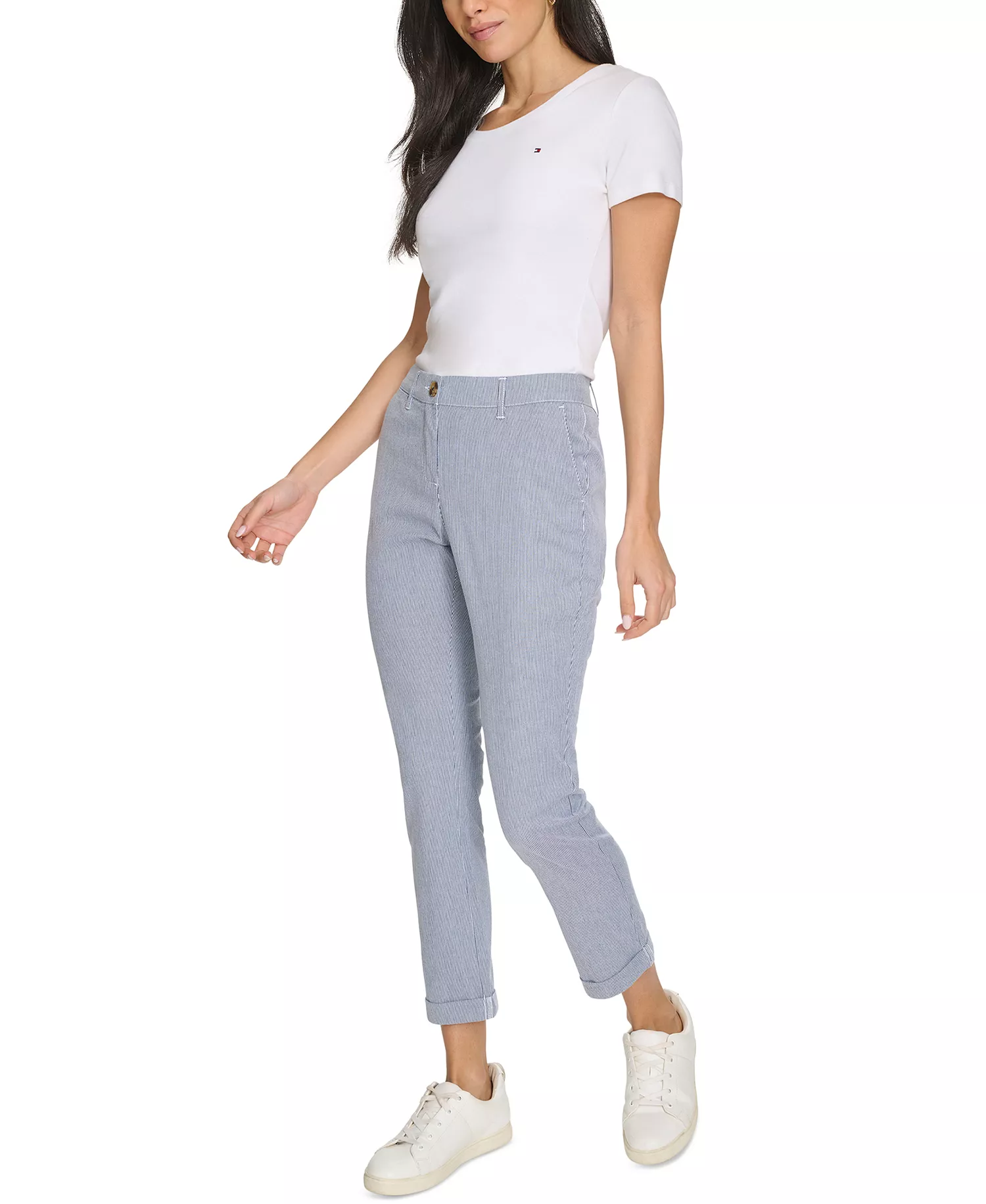 Jeans Women's Montauk Chino Mid-Rise Straight-Leg Pants  - Blue/white - 10
